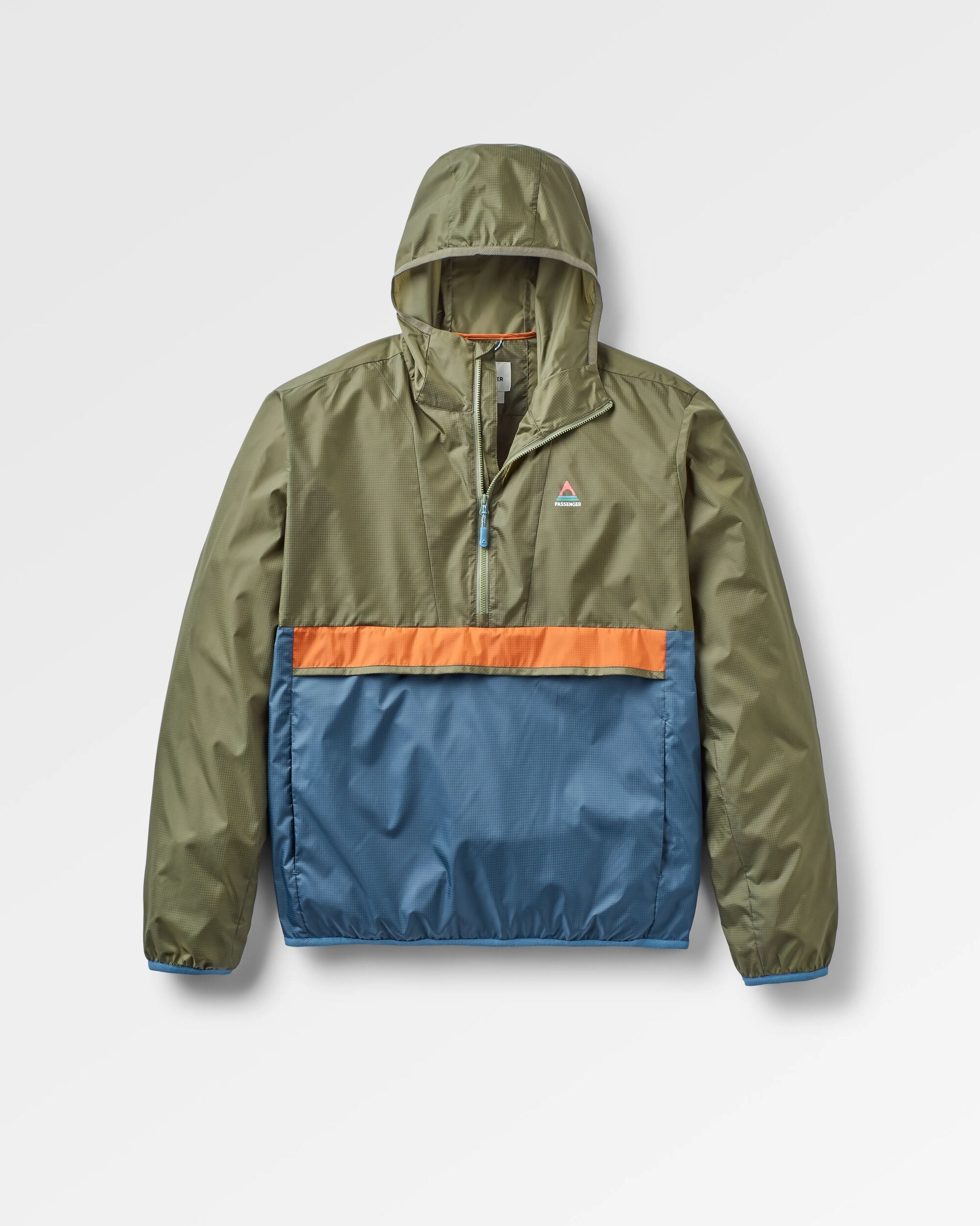 Gusto Recycled Windshell Pullover - Eco-Friendly Lightweight Jacket for Men & Women | Khaki Green & Dark Denim | Perfect for Hiking, Running & Outdoor Adventures