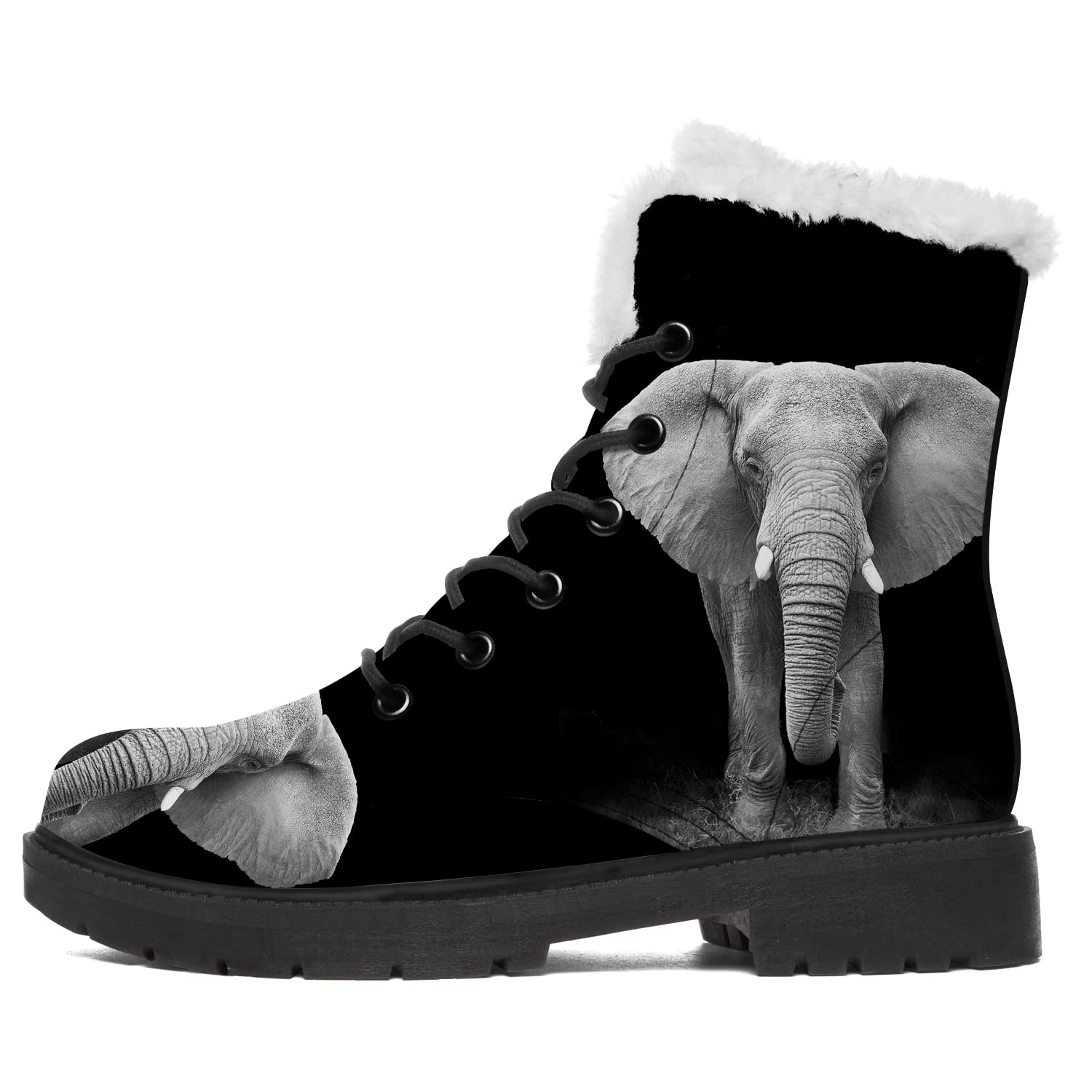 Women's & Girls' Elephant Print Snow Boots - Fur Lined Ankle Combat Boots with Non-Slip Sole | Winter Boots for Women, Girls, Boys & Men | Perfect for Snowy Weather, Outdoor Adventures & Casual Winter Fashion