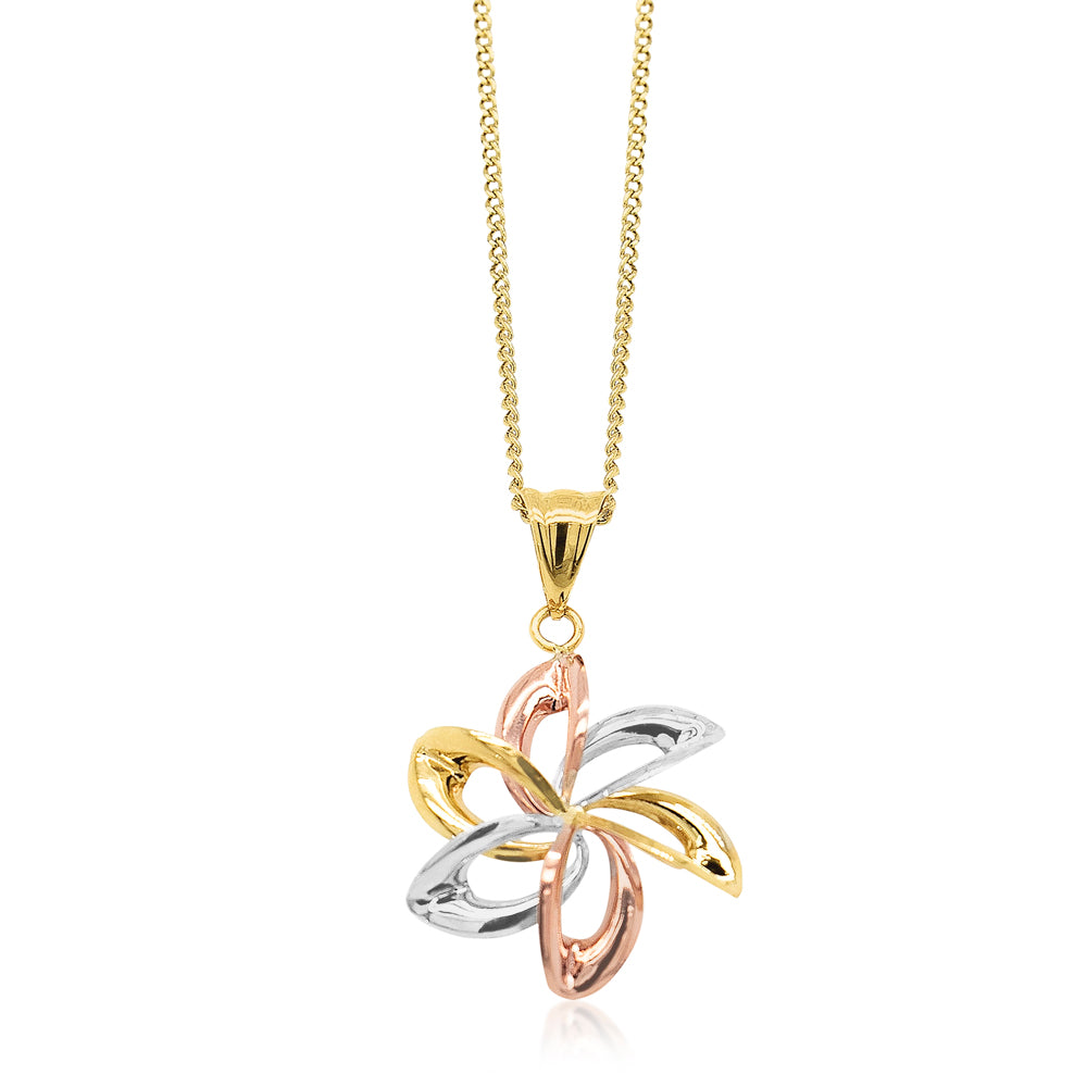 9ct Three-Tone Gold Flower Cutout Pendant Necklace - Elegant Floral Jewelry for Women - Perfect for Weddings, Anniversaries & Everyday Wear