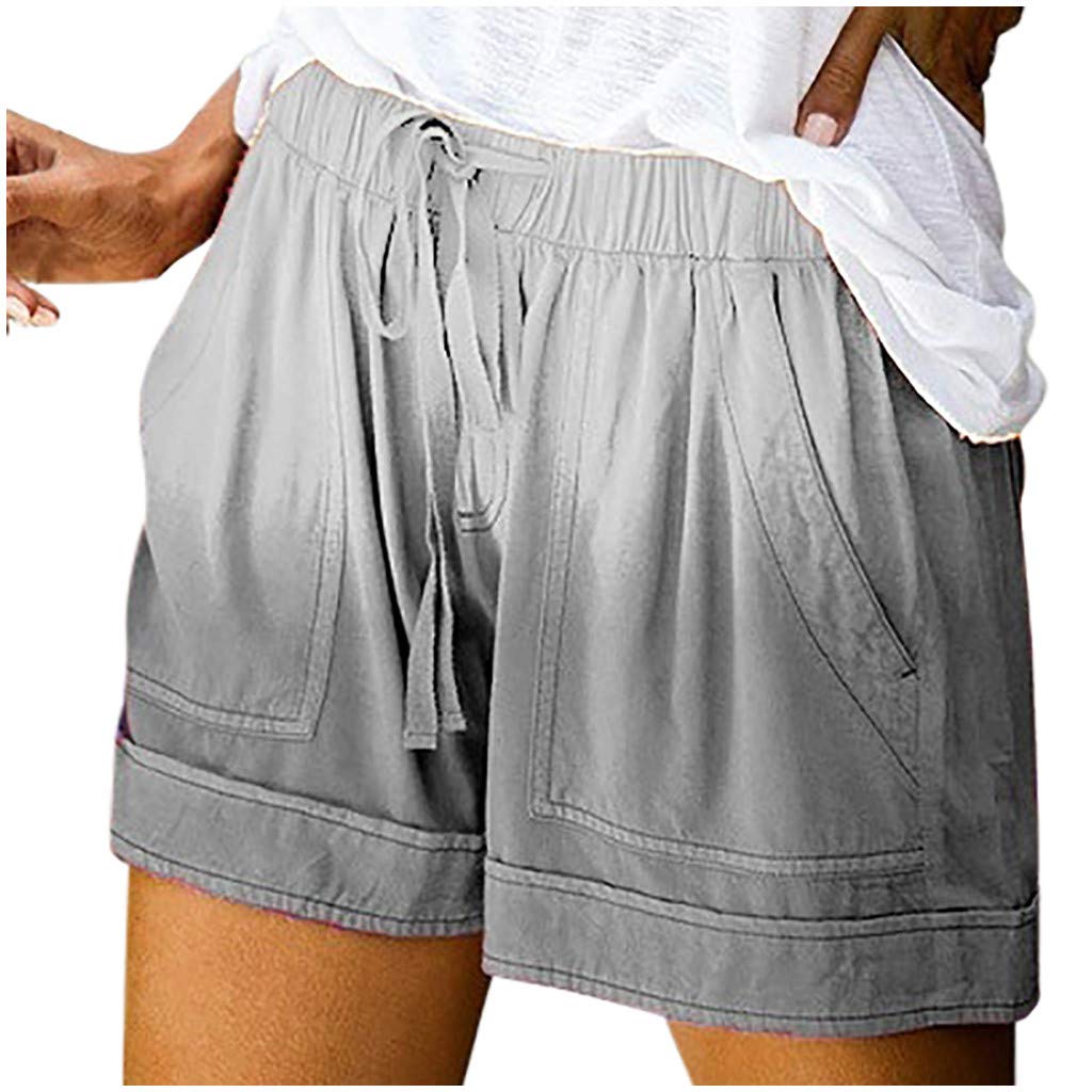 Women's Stretchy Elastic Waist Bowknot Summer Shorts with Pockets - Perfect for Beach, Yoga, and Casual Outings