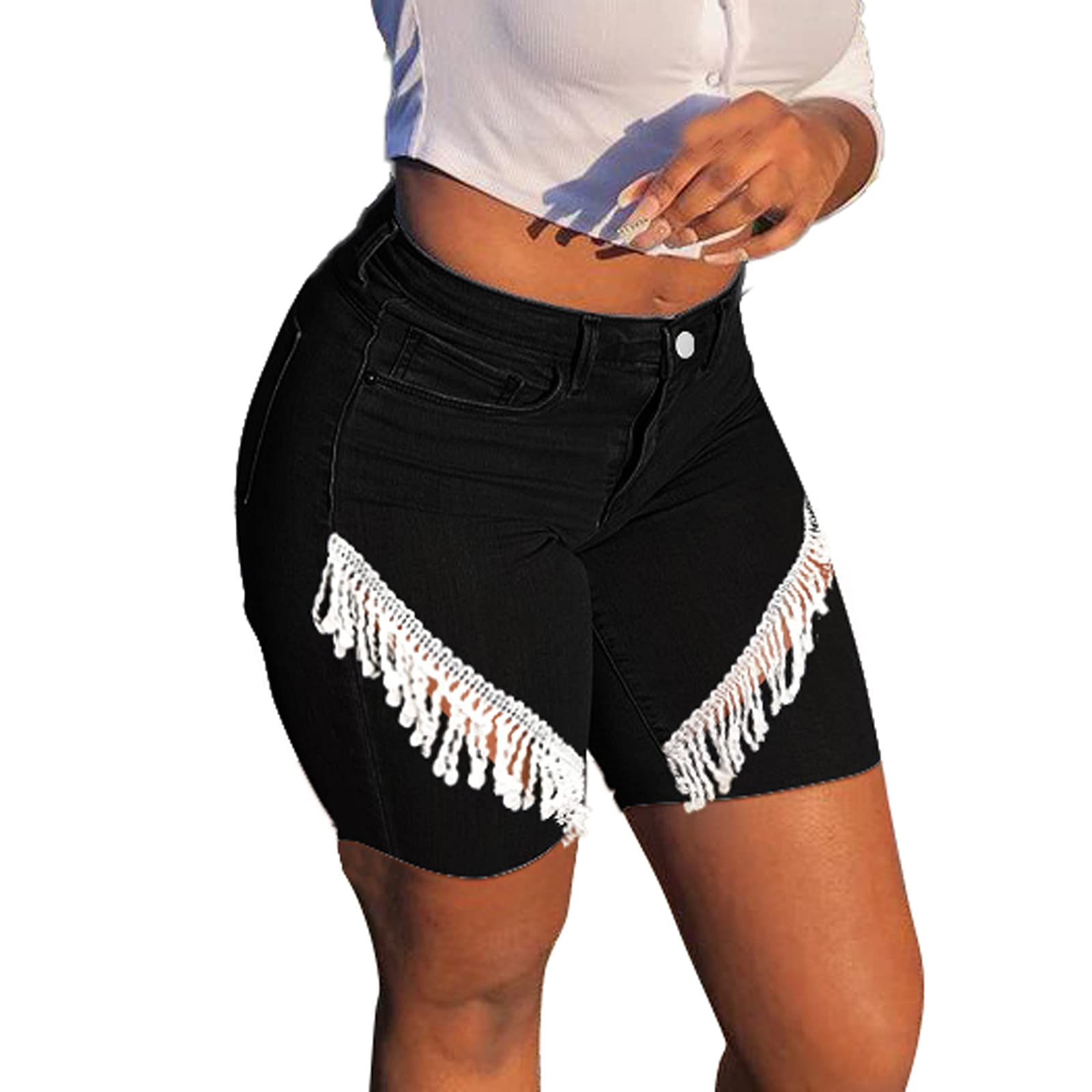 Women's Casual Denim Shorts with Lace Trim & Frayed Hem - Ripped Raw Edge Summer Jeans Shorts | Perfect for Beach, Music Festivals & Streetwear Fashion