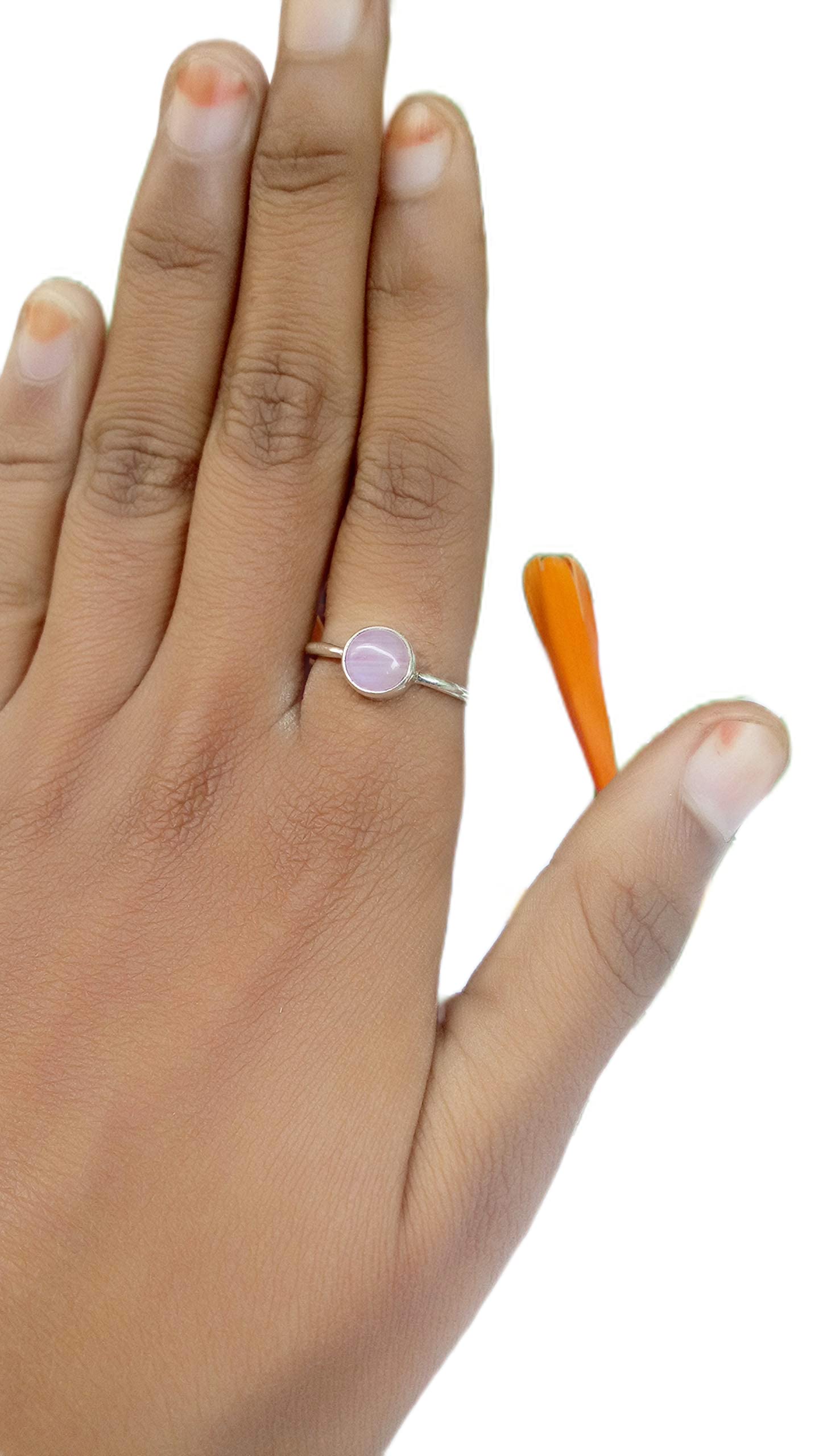 Pink Moonstone Sterling Silver Ring - Boho Dainty Stacking Ring with Healing Crystal, Southwestern Jewelry for Women | Perfect Engagement Gift, Valentine's Day Present & Everyday Wear