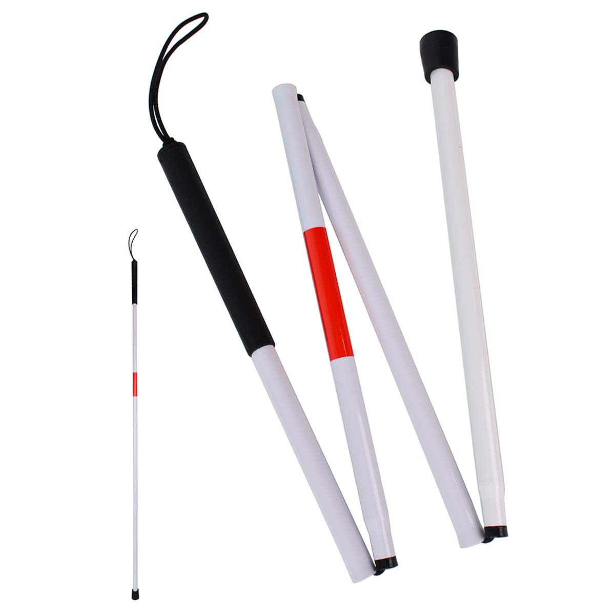 Foldable Walking Cane - Lightweight Aluminum Folding Cane with Reflective Strip for Visually Impaired & Blind People - Adjustable Walking Stick for Indoor/Outdoor Use, Travel & Daily Mobility Support