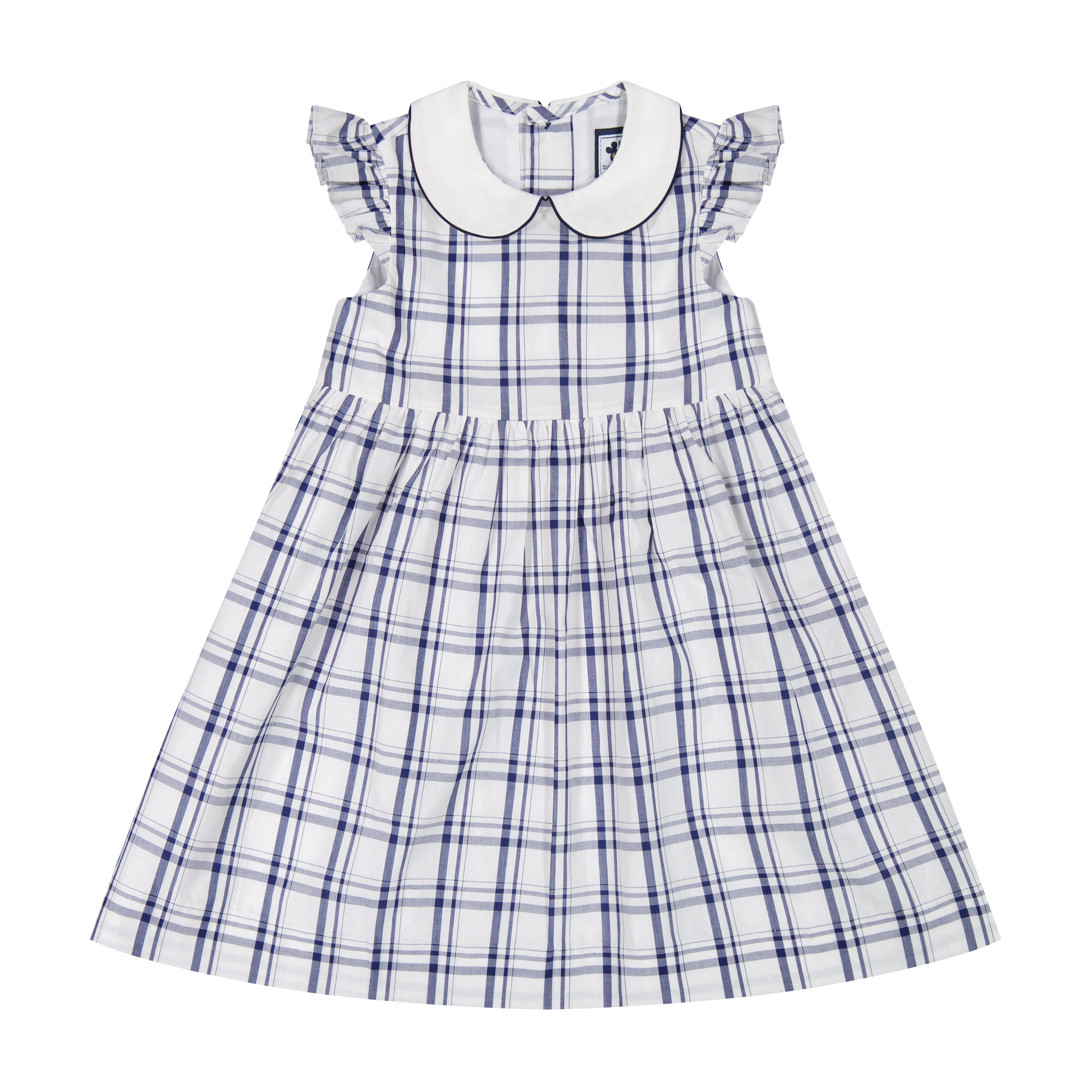 Riley Girls Flutter Sleeve Dress - Navy Plaid Cotton A-Line Dress for Kids | Perfect for School, Parties & Special Occasions