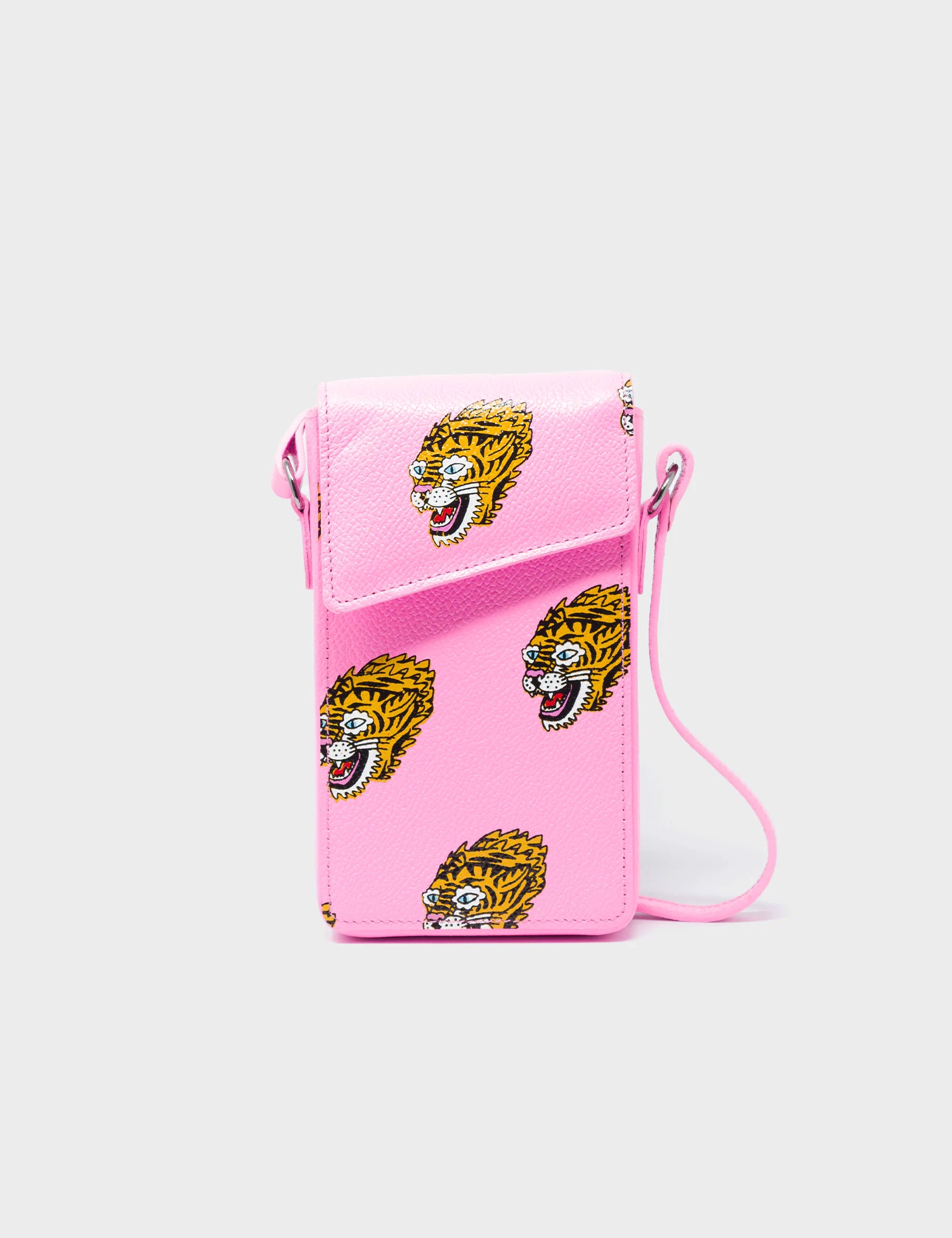 Max Bubblegum Pink Crossbody Phone Pouch with Blazing Tiger Print - Stylish & Secure for Everyday Use, Travel, and Concerts