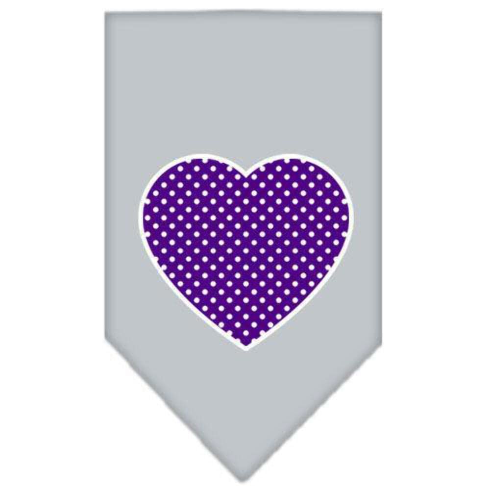 Purple Swiss Dot Heart Pet Bandana for Dogs - Grey Small Size - Screen Printed Dog Bandana for Everyday Wear, Special Occasions & Photo Shoots