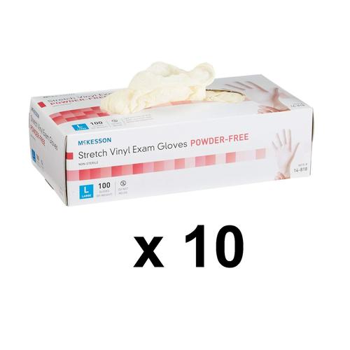 McKesson 14 818 Vinyl Exam Gloves - Non-Sterile, Powder-Free, Large (1000 Count) - Ideal for Medical Checkups, Dental Visits & Food Handling