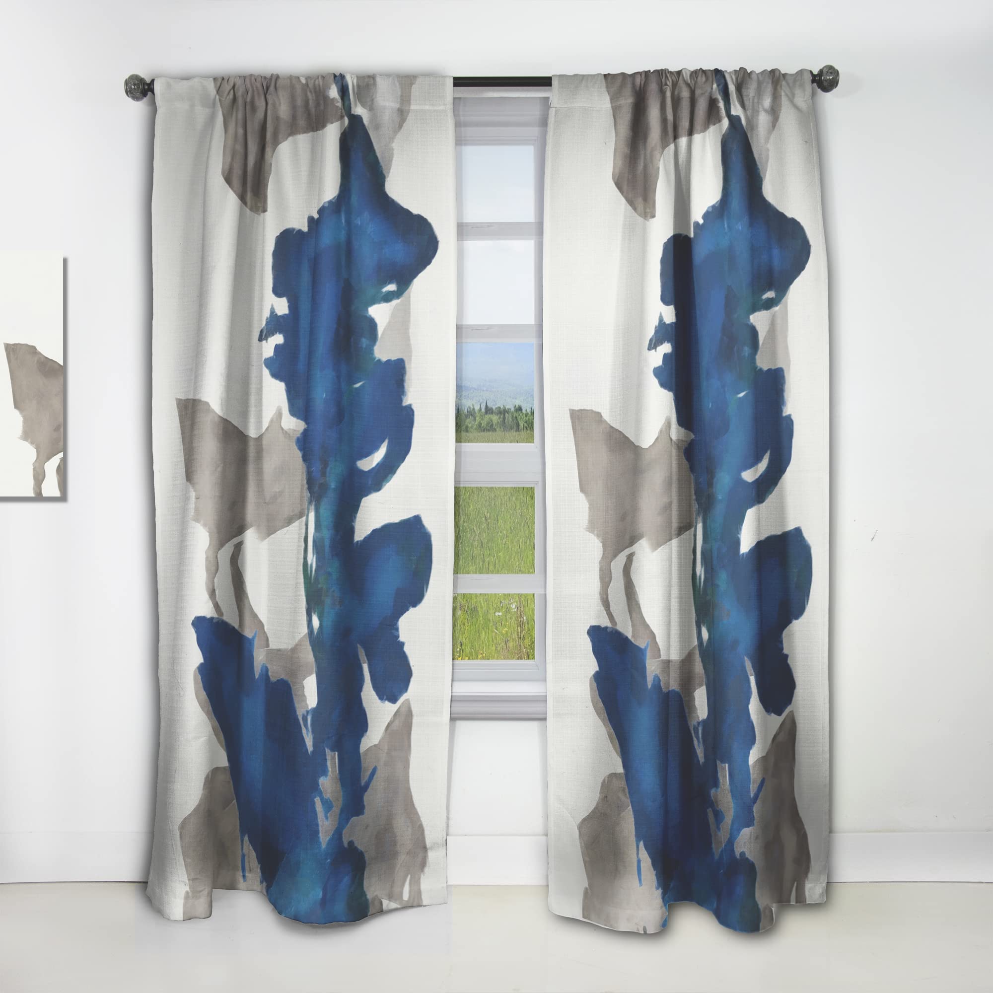 DesignQ Thermal Insulated Curtains 'Gouache Sapphire on Gray VI' - 52x84 Single Panel Window Drapes for Bedroom & Living Room | Energy Saving, Blackout, Home Decor
