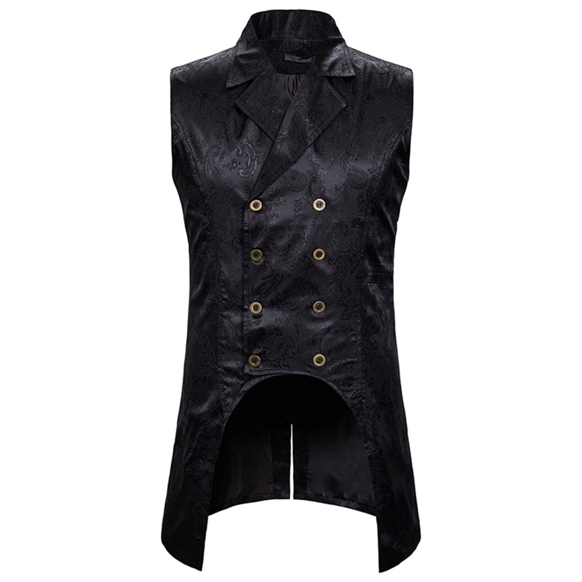 Elegant Black Paisley Floral Sleeveless Tailcoat Vest for Women - Perfect for Weddings, Parties & Formal Occasions