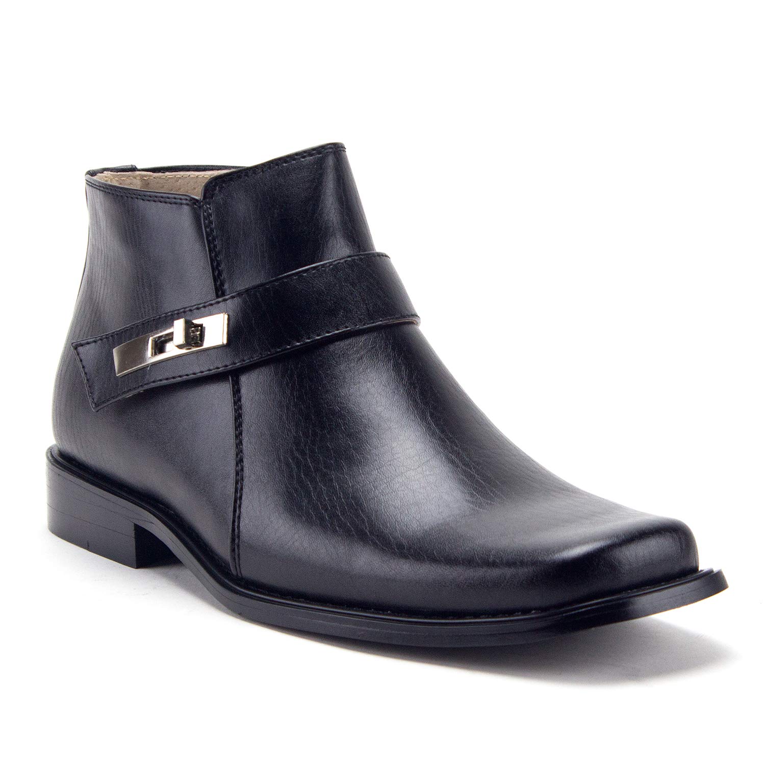 Jazame Men's Black Dress Boots - Casual Ankle Boots with Belt Buckle Design for Work, Office & Night Out | Stylish & Comfortable Leather Boots for Men