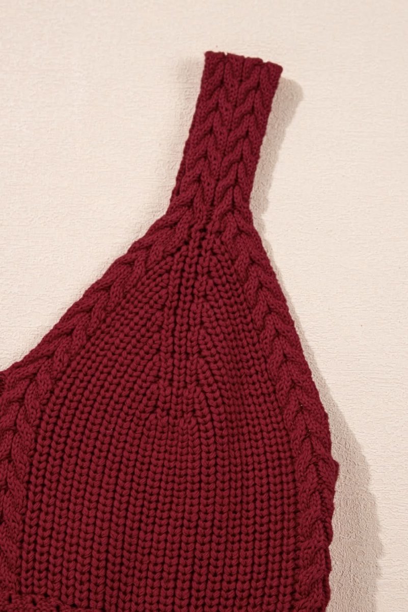 Burgundy Cable Knit Pointelle Slim Fit V Neck Sweater Vest for Women | Winter Layering Piece | Office & Casual Outfits