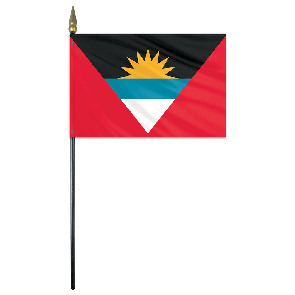 Antigua and Barbuda 4x6 Inch Printed Stick Flag - Mini Handheld Flags for Sports Events, Parades, Parties & Patriotic Decorations