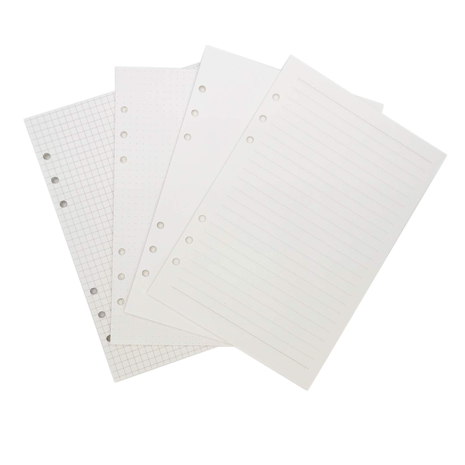 A5/A6 6-Hole Refill Paper for Round Ring Binder - Dotted, Lined, Grid Graph & Blank Pages | Perfect for Planner Inserts, Journaling, Note Taking & Office Organization