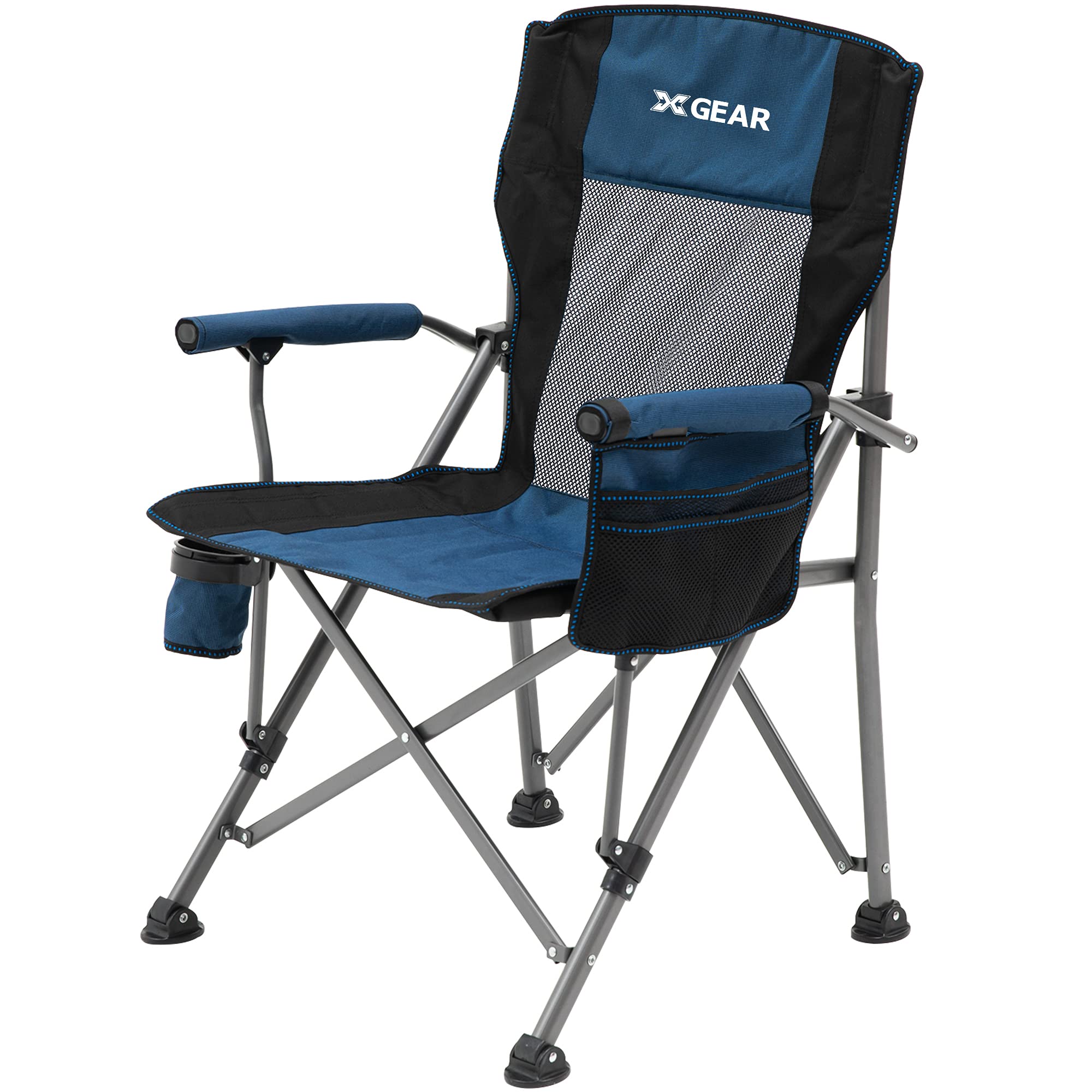 Heavy Duty Folding Camping Chair for Adults - Portable Outdoor Beach Lawn Chair with Breathable Back Support - Perfect for Camping, Beach, Backyard & Picnic (Blue)
