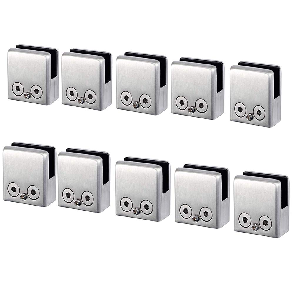 10PCS Adjustable Stainless Steel Glass Clamps for 8-10MM Square Glass - Flat Back Balustrade Brackets (1.77