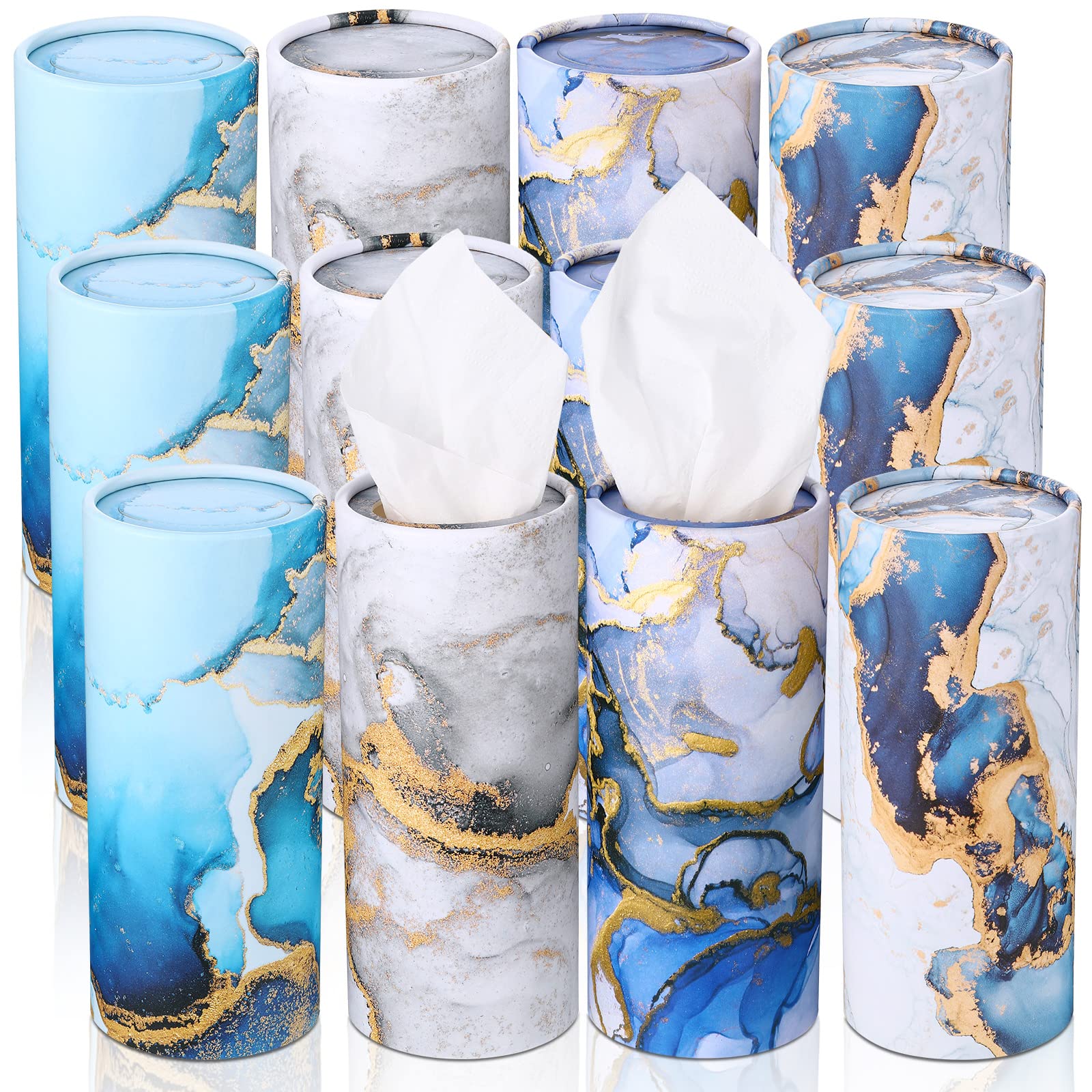 12-Piece Cylinder Car Tissue Box Set - Printed Round Disposable Napkins for Cup Holders | Travel Facial Tissues | Griotte Style Design | Perfect for Road Trips, Commuting & Car Cleaning