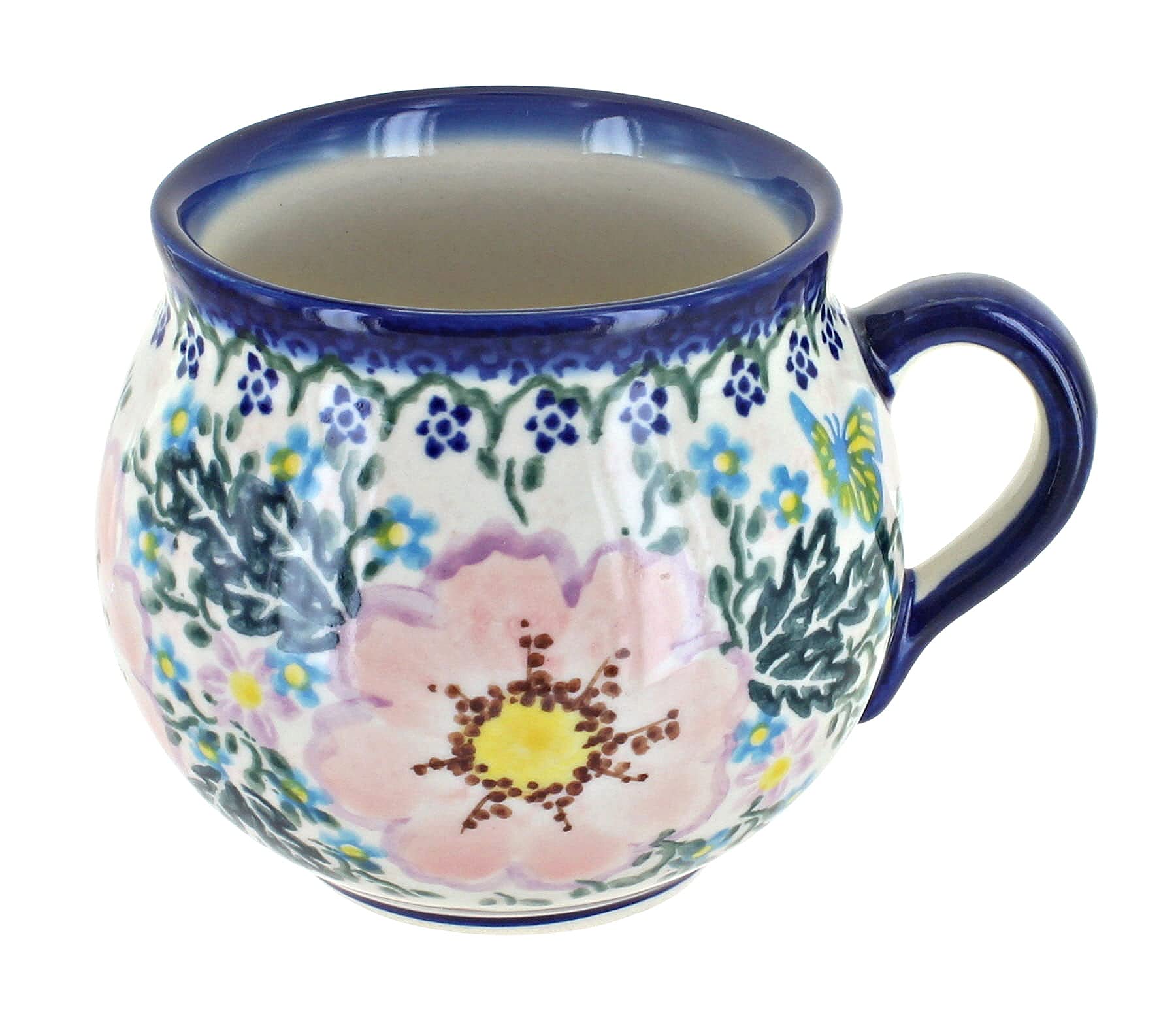 Handmade Blue Rose Polish Pottery Apple Blossom Bubble Mug - Traditional Ceramic Coffee Cup for Tea, Hot Chocolate & Soups - Perfect for Cozy Mornings, Afternoon Tea & Gift Giving