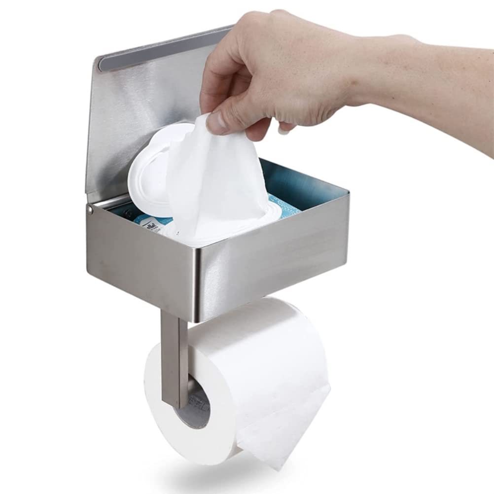 Stainless Steel Toilet Paper Holder with Flushable Wipes Dispenser & Phone Shelf - Wall Mount Bathroom Organizer for Wipes & Tissue Storage | Perfect for Small Bathrooms, Powder Rooms & RVs
