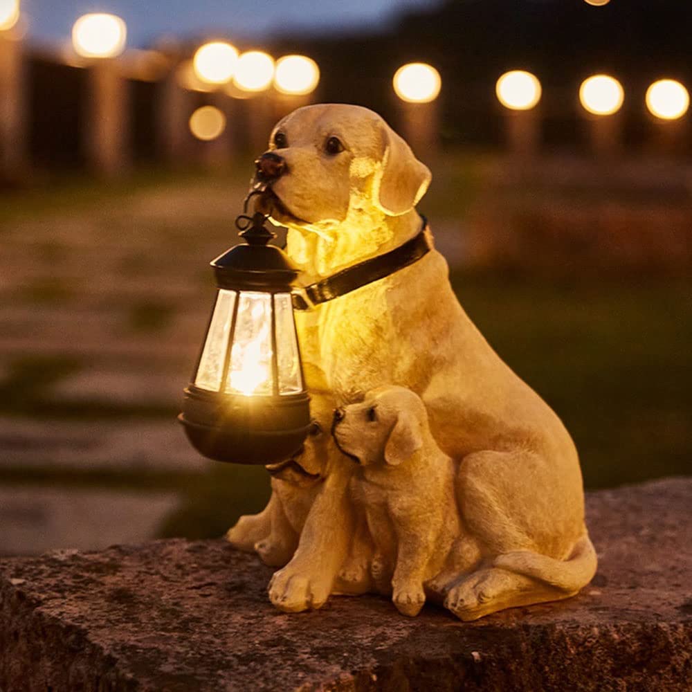 Solar Powered Labrador Resin Dog Statue - Outdoor Garden Decor with Windproof LED Lights for Yard, Patio & Pathway Decoration | Perfect for Home, Lawn & Landscape Lighting