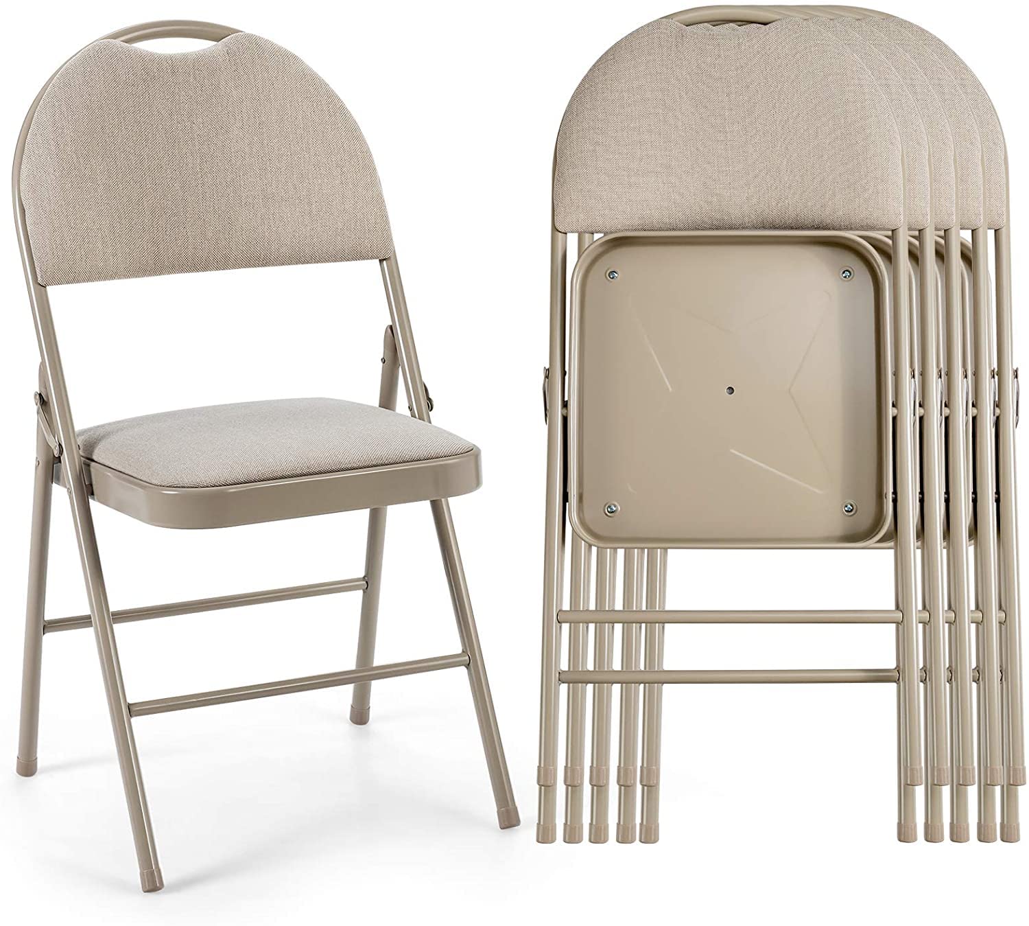 S AFSTAR 6-Pack Padded Folding Chairs with Upholstered Seat & Back - Heavy Duty Beige Chairs for Home, Office, Wedding, Party & Outdoor Events - Comfortable & Portable Event Seating Solution
