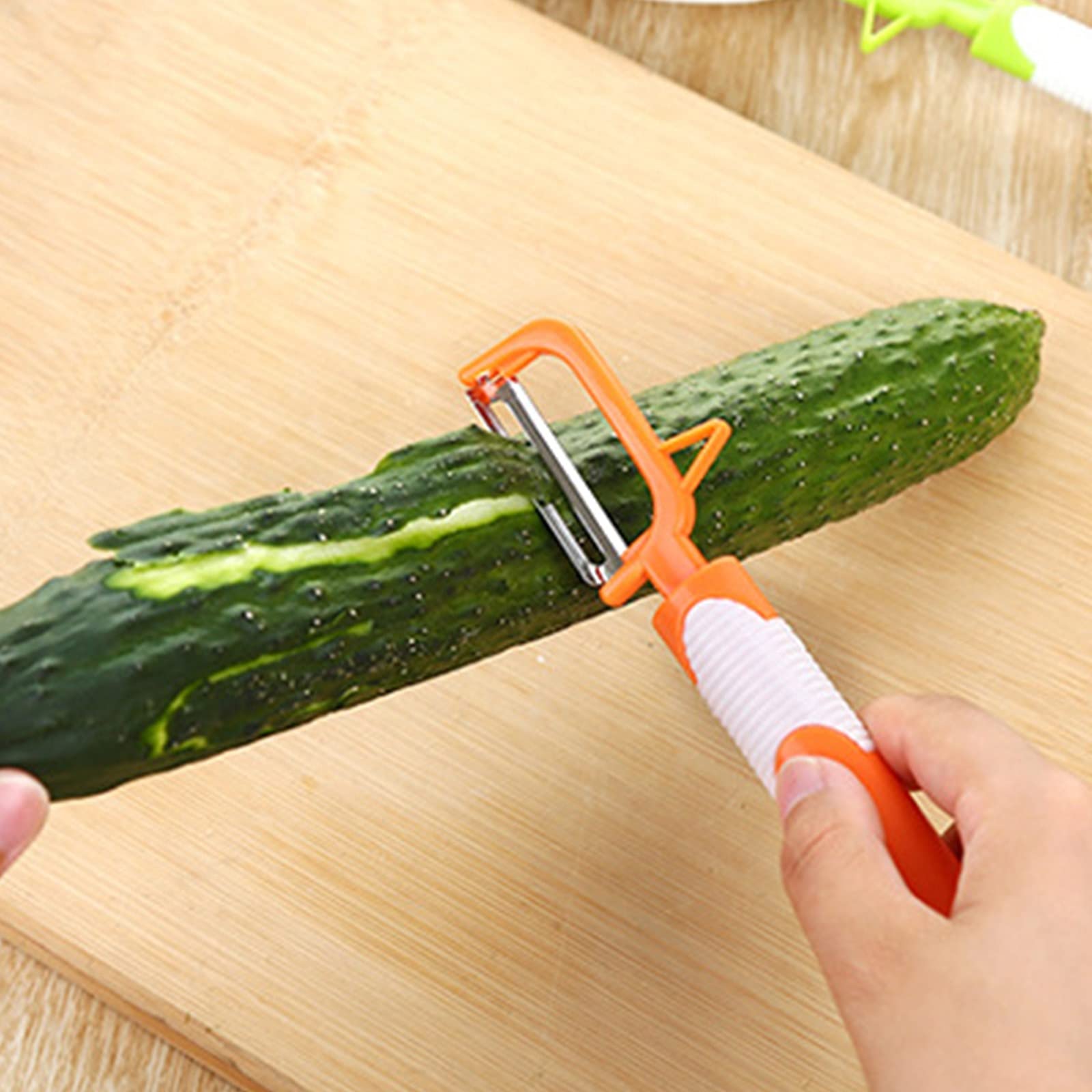 TEEGUI Stainless Steel Kitchen Peeler with Ergonomic Handle, Melon Planer & Fruit Peeler, Durable Plastic Design, Orange Compost Liners for Kitchen, Dining & Bar Waste Management