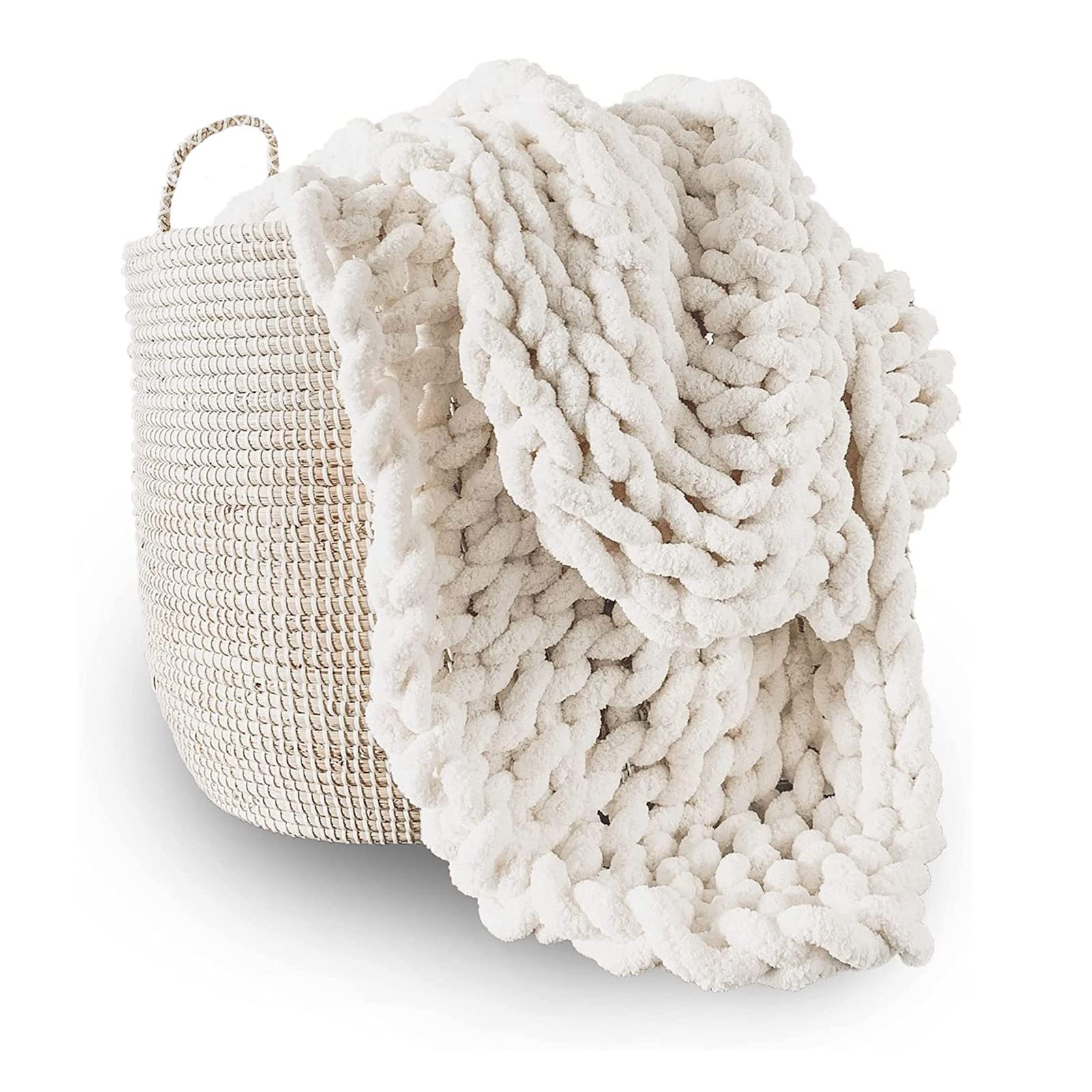 Chunky Knit Blanket - Super Soft Hand Knit Chenille Throw Blanket, Warm & Comfortable, Washable for Living Room, Bedroom & Cozy Nights
