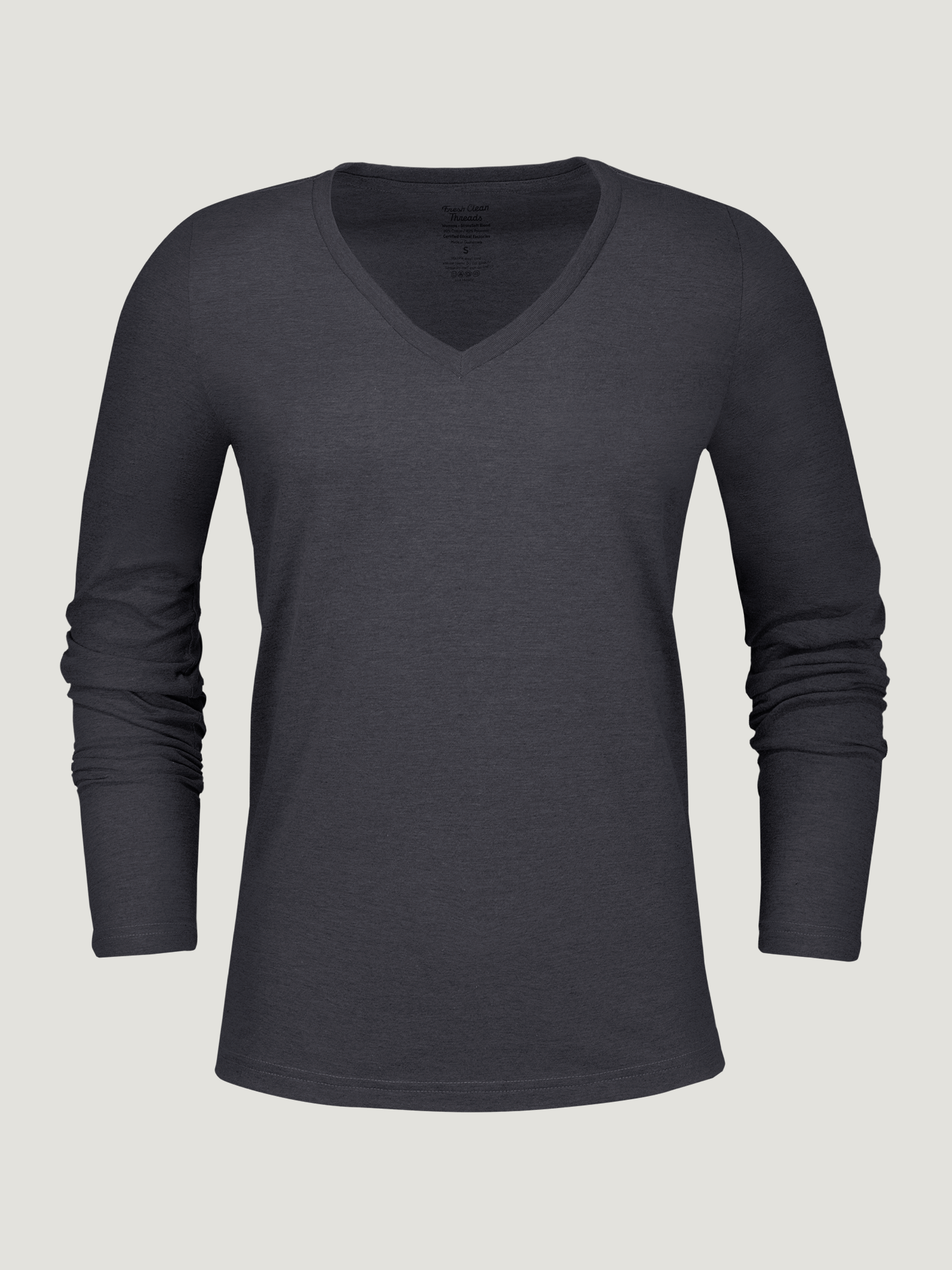 Vintage Black Long Sleeve V-Neck T-Shirt for Women - Casual & Elegant Top for Everyday Wear, Date Nights & Office Outfits
