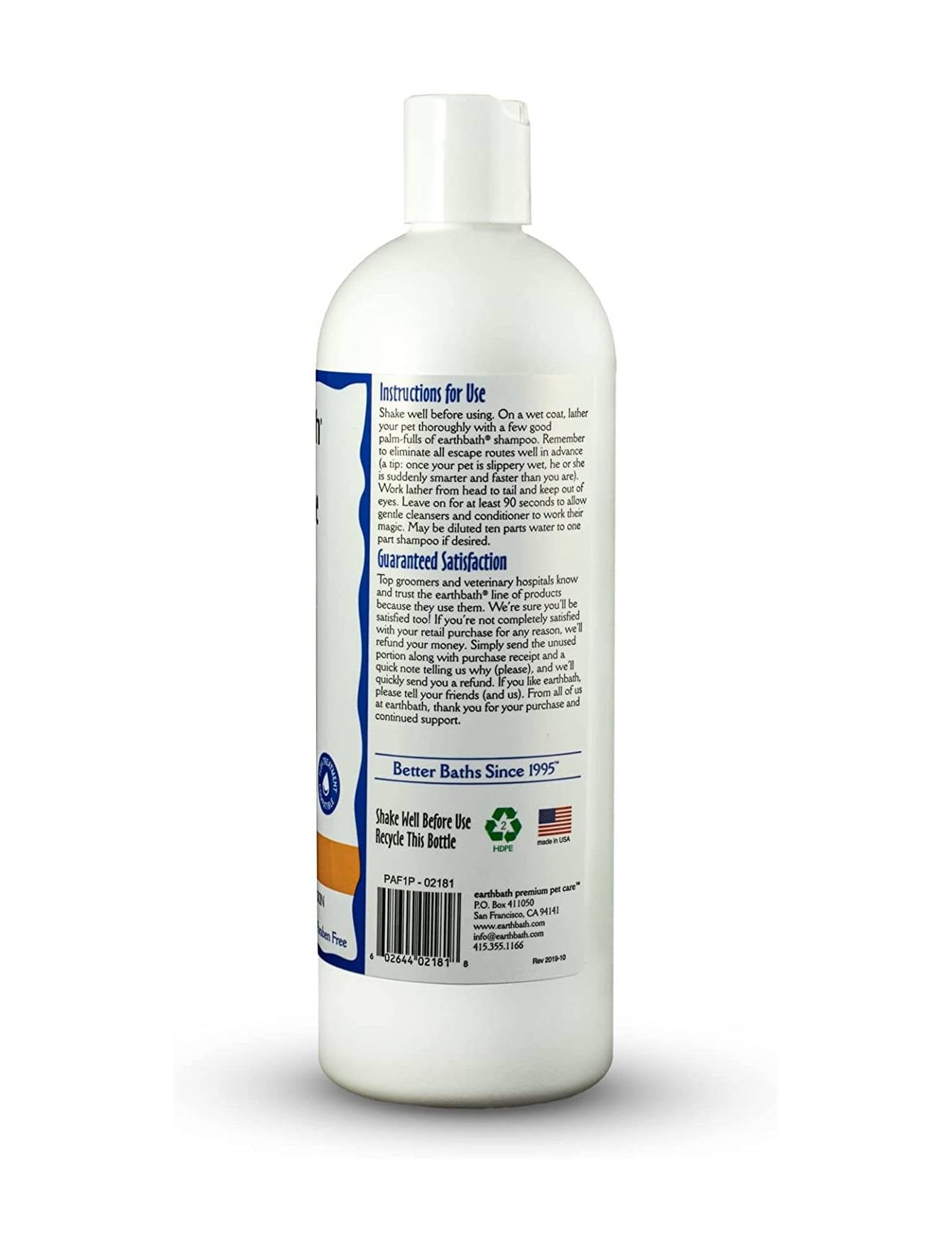 Earthbath Oatmeal & Aloe Scent Free Pet Shampoo for Dogs & Cats - 16oz & 1 Gallon Sizes - Soothes Itchy, Dry Skin - Perfect for Bath Time & Grooming Sessions