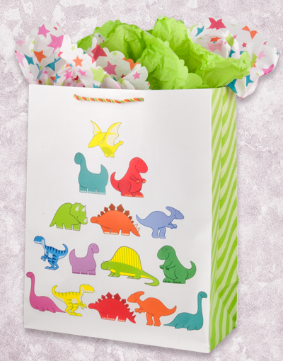Dino Stack (Jumbo) Gift Bags for Birthday Parties, Baby Showers & Holidays - Large Dinosaur Themed Gift Bags for Kids