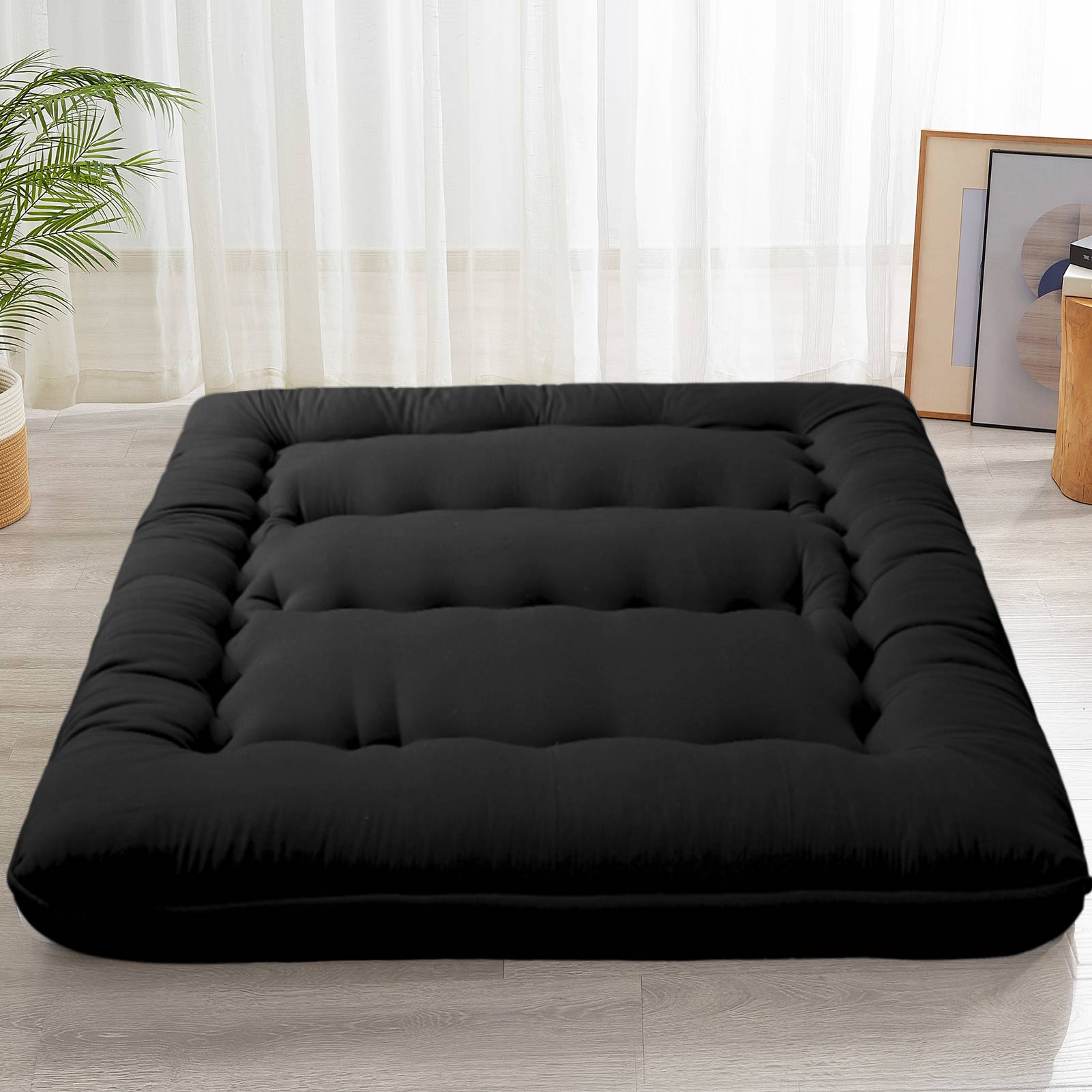 MAXYOYO 6 Extra Thick Japanese Classic Floor Futon Mattress - Black | Comfortable Tatami Sleeping Mat for Guest Bed, Small Space Living, Meditation & Yoga | Premium Foldable Floor Bed for Apartments, Dorms & Travel