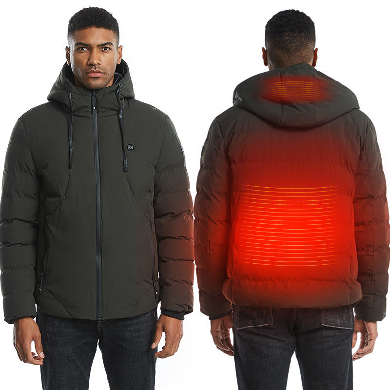 USB Heated Down Jacket - Smart Electric Winter Coat with Hood, Thicken Warm for Outdoor Hiking & Skiing - Large Size Available - Perfect for Cold Weather Adventures and Winter Sports