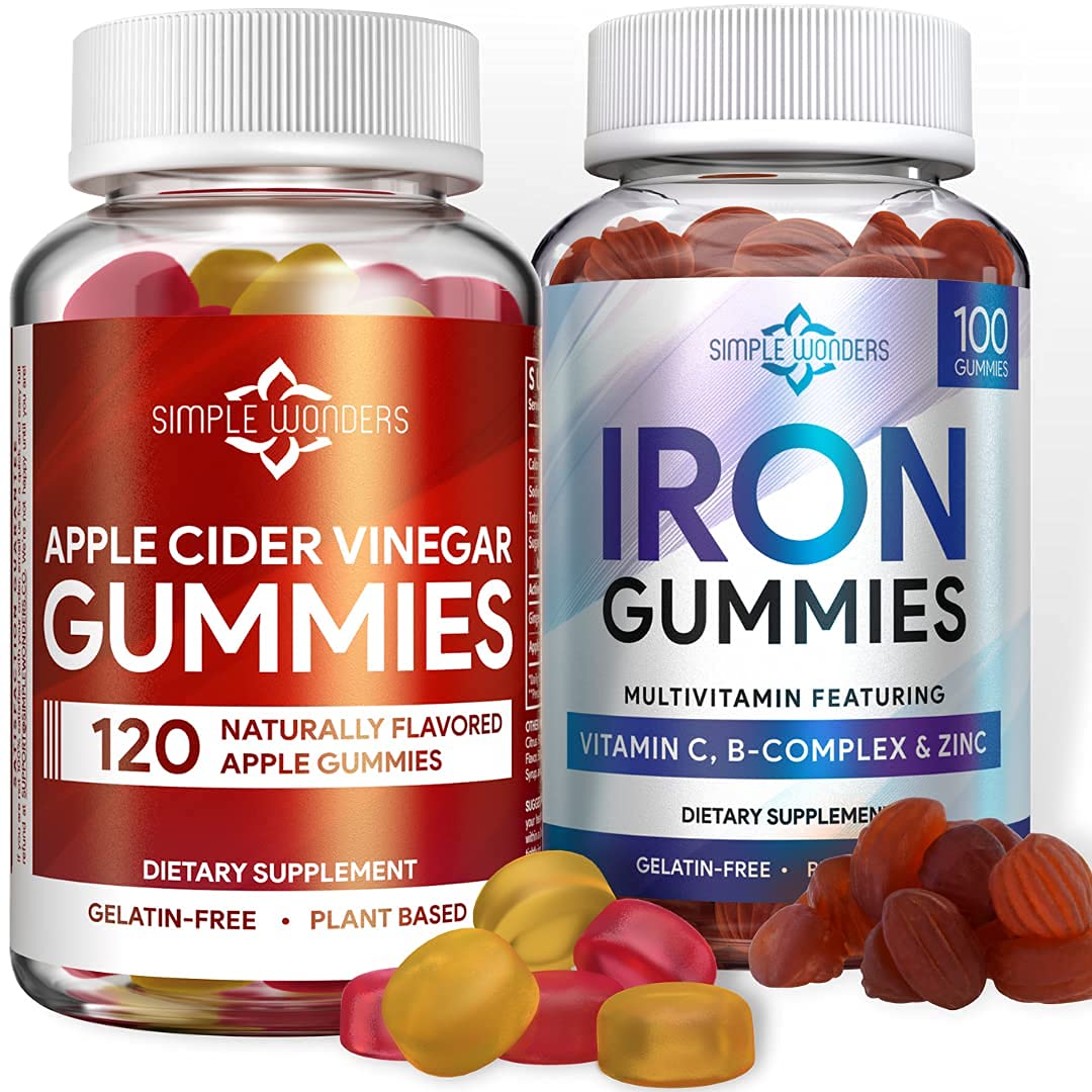 Organic Apple Cider Vinegar & Iron Gummy Vitamins - 2 Pack Bundle for Immune Support & Energy Boost - Perfect for Daily Wellness & Active Lifestyle