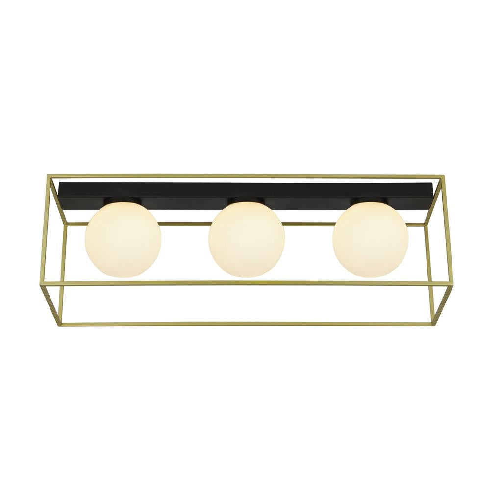 3Lt Flush Gold Box Frame with Opal Glass - Elegant Bathroom Lighting Fixture for Modern Homes & Luxury Hotels