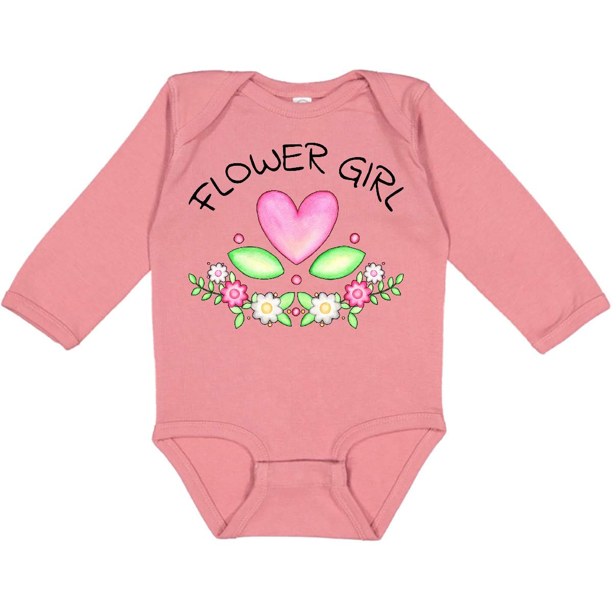 Inktastic Heart Flowers Long Sleeve Baby Bodysuit - Cute Floral Print Outfit for Girls, Perfect for Family Photos, Parties & Special Occasions