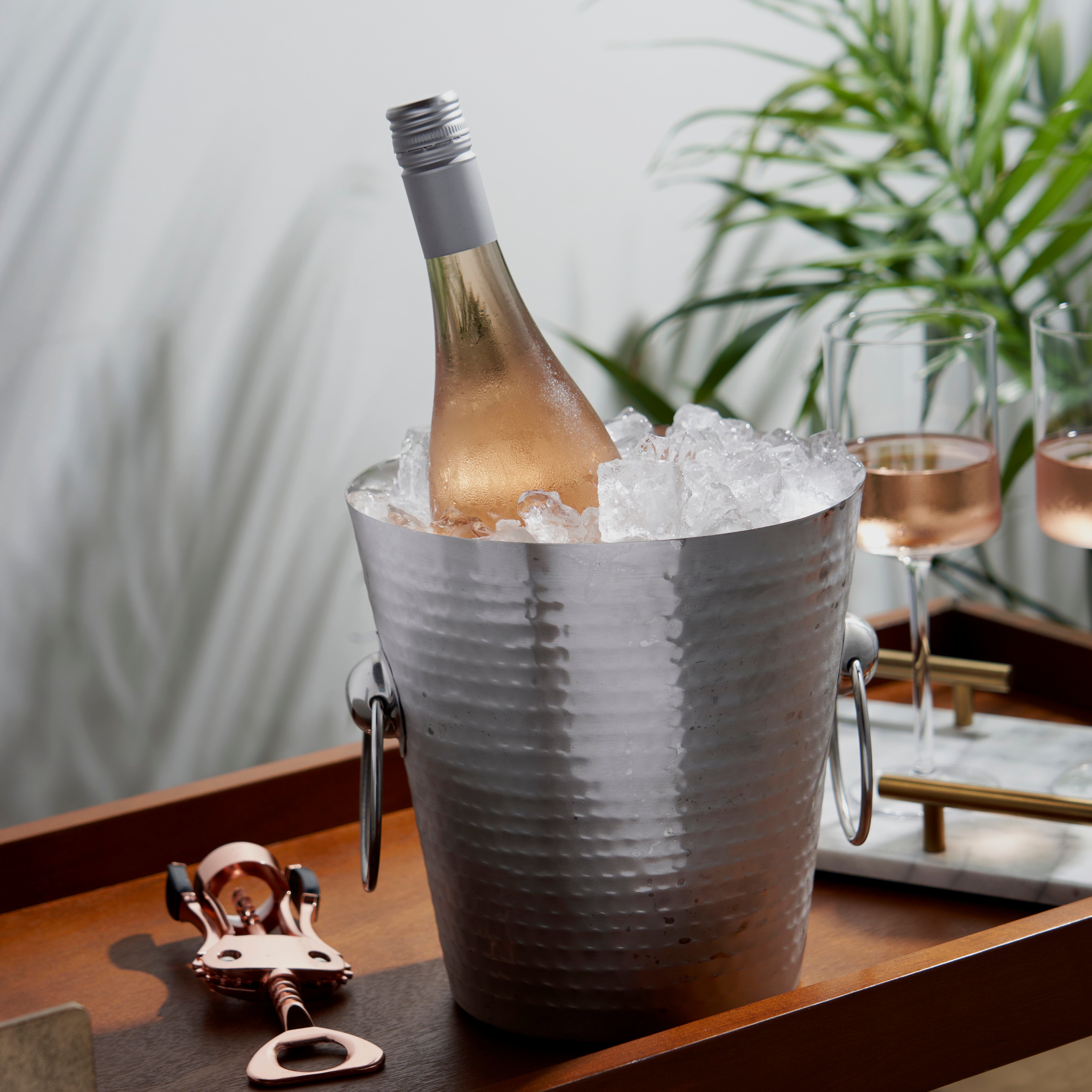 Premium Stainless Steel Hammered Ice Bucket for Champagne & Wine - Elegant Barware for Parties, Weddings & Home Entertaining