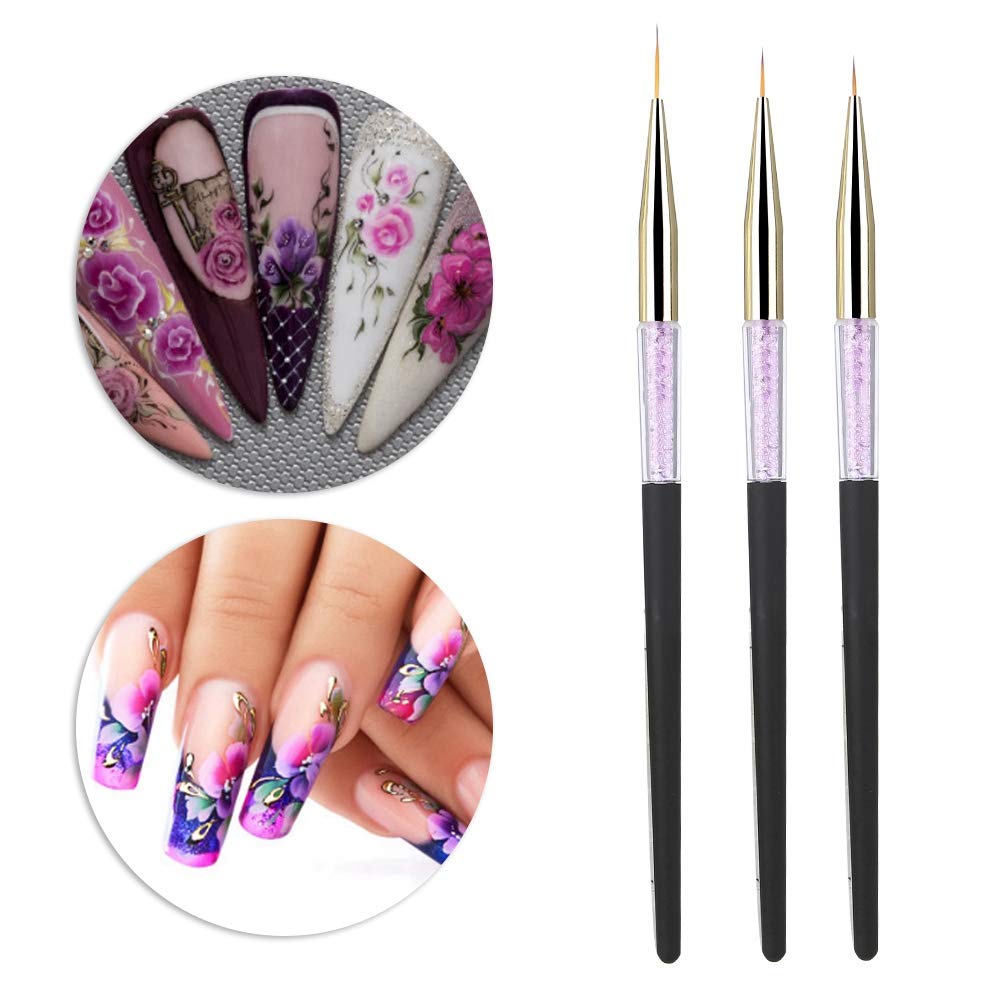Professional UV Gel Nail Art Pen Set - 3Pcs Nail Liner Brush & Dotting Tool for Gel Polish Painting, Rhinestone Application | Perfect for Salon, Home Manicure & Nail Art Designs [Black]