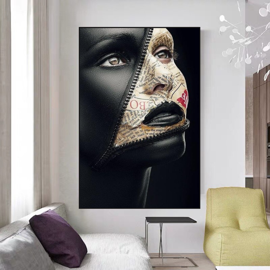 Afro Girl Model Canvas Wall Art - Black Girl Empowerment Painting - Modern Home Decor for Living Room, Bedroom & Office