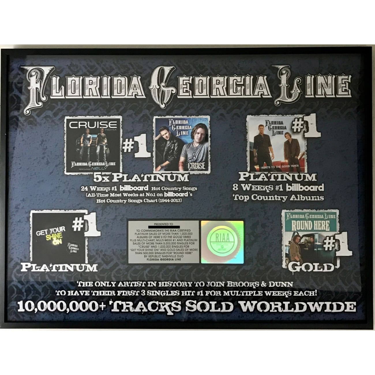 Florida Georgia Line RIAA Multi Platinum Combo Award - Certified Music Achievement Plaque - Perfect for Fan Collectibles, Music Memorabilia Displays & Artist Tributes