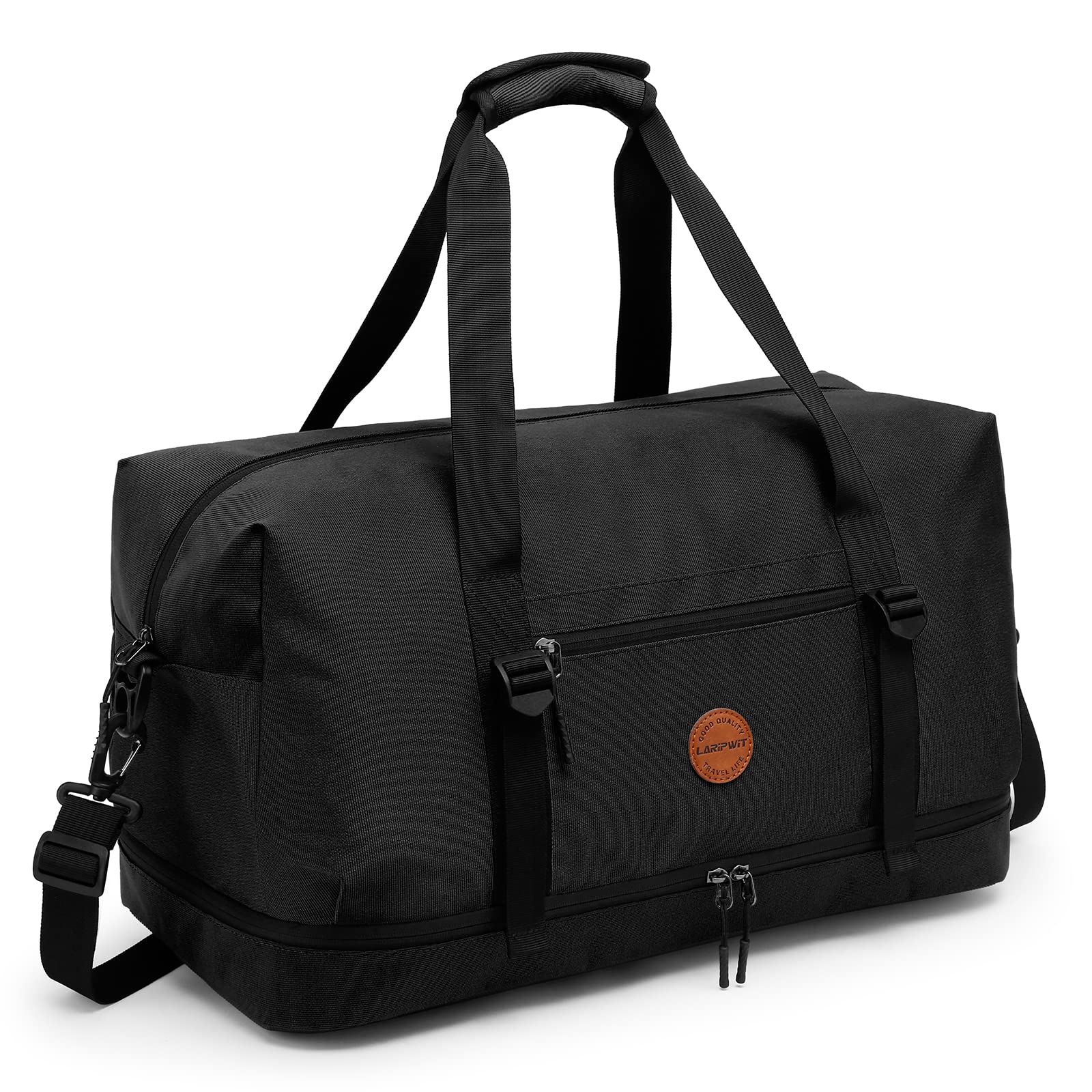 Laripwit Large Duffle Bag 55L - Waterproof Gym Bag for Men & Women, Travel Duffel with Shoe Compartment - Perfect for Workout, Overnight Trips & Weekend Getaways (Black)