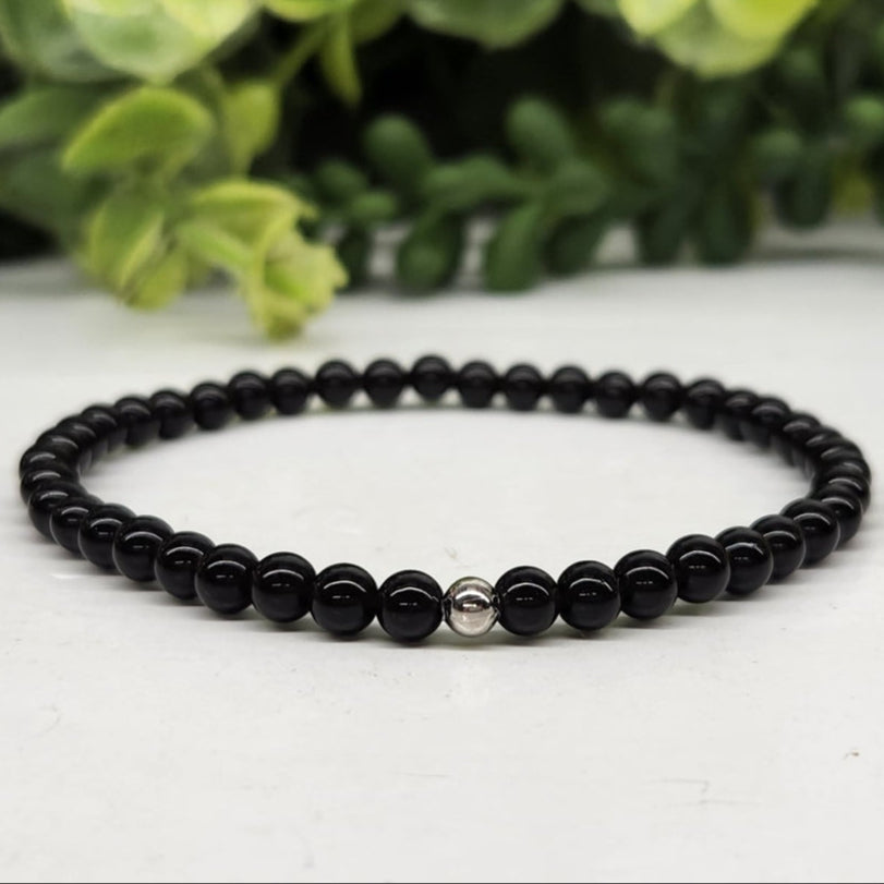 Black Tourmaline Stretch Bracelet for Women - Healing Crystal Beaded Elastic Wristband for Protection, Stress Relief & Positive Energy - Perfect for Yoga, Meditation & Everyday Wear