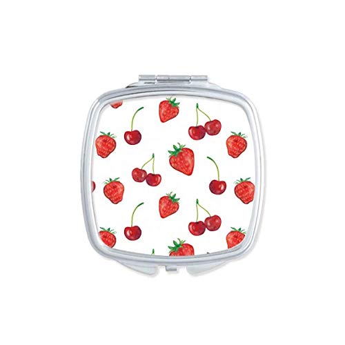 Portable Double-Sided Compact Mirror with Red Strawberry Fruit Illustration - Perfect for Makeup, Travel & Handbag Essentials | DIYthinker Fashion Accessory