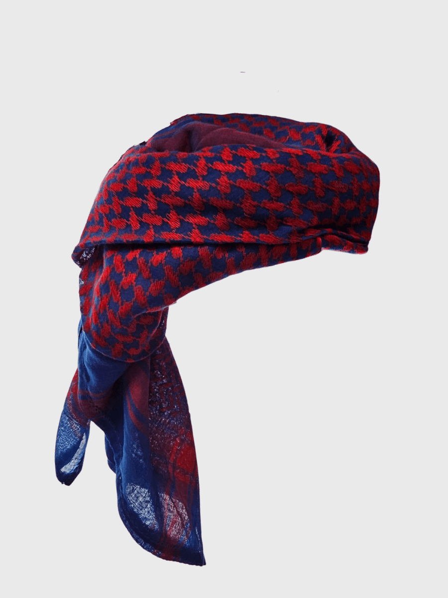 Authentic Red & Blue Arab Shemagh Keffiyeh for Men - Traditional Middle Eastern Scarf for Desert Protection, Fashion & Outdoor Activities