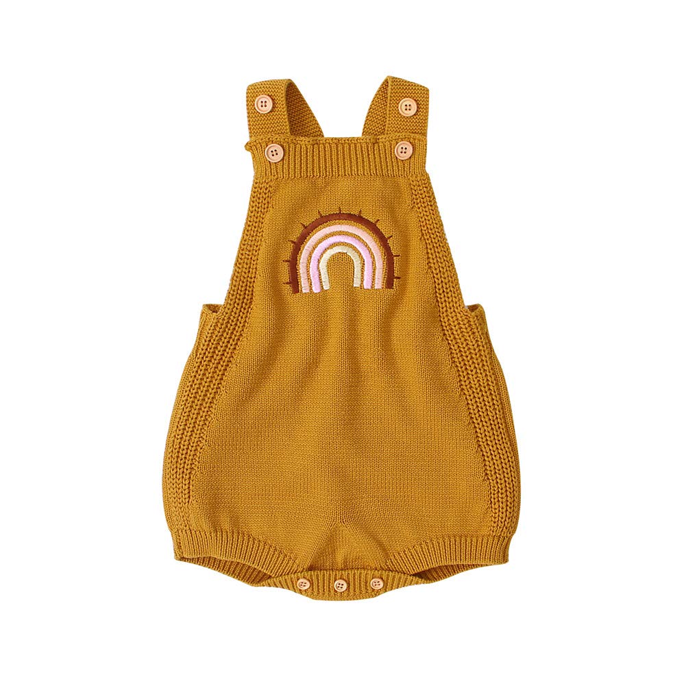 **Baby Girls Cotton Romper - Sleeveless Rainbow Jumpsuit with Bib Overall Shorts | Playtime, Summer Outfits & Casual Wear**
