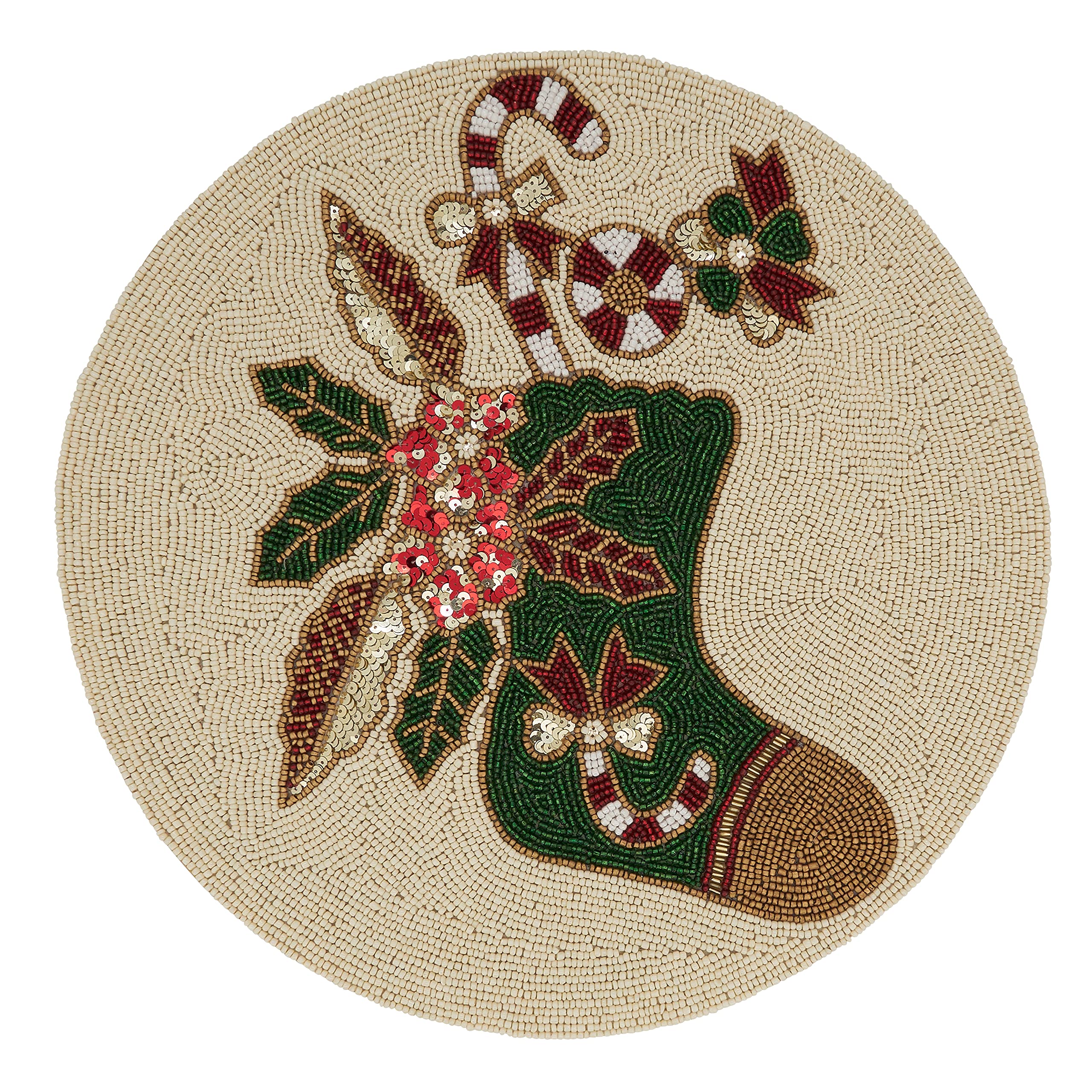 Beaded Christmas Stocking Placemats Set of 4 - Holiday Table Decor for Christmas Dinner, Party & Festive Home Decor