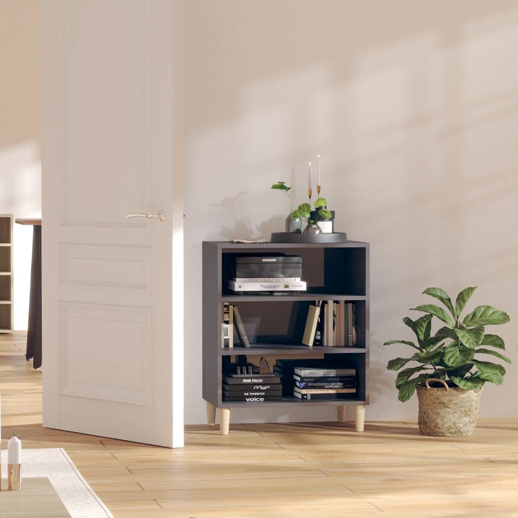 Modern Sideboard Buffet Cabinet with Open Shelves - High Gloss Gray Wood Storage Cabinet for Kitchen, Dining Room & Living Room | Kitchen Cupboard, Console Table & Serving Storage Solution