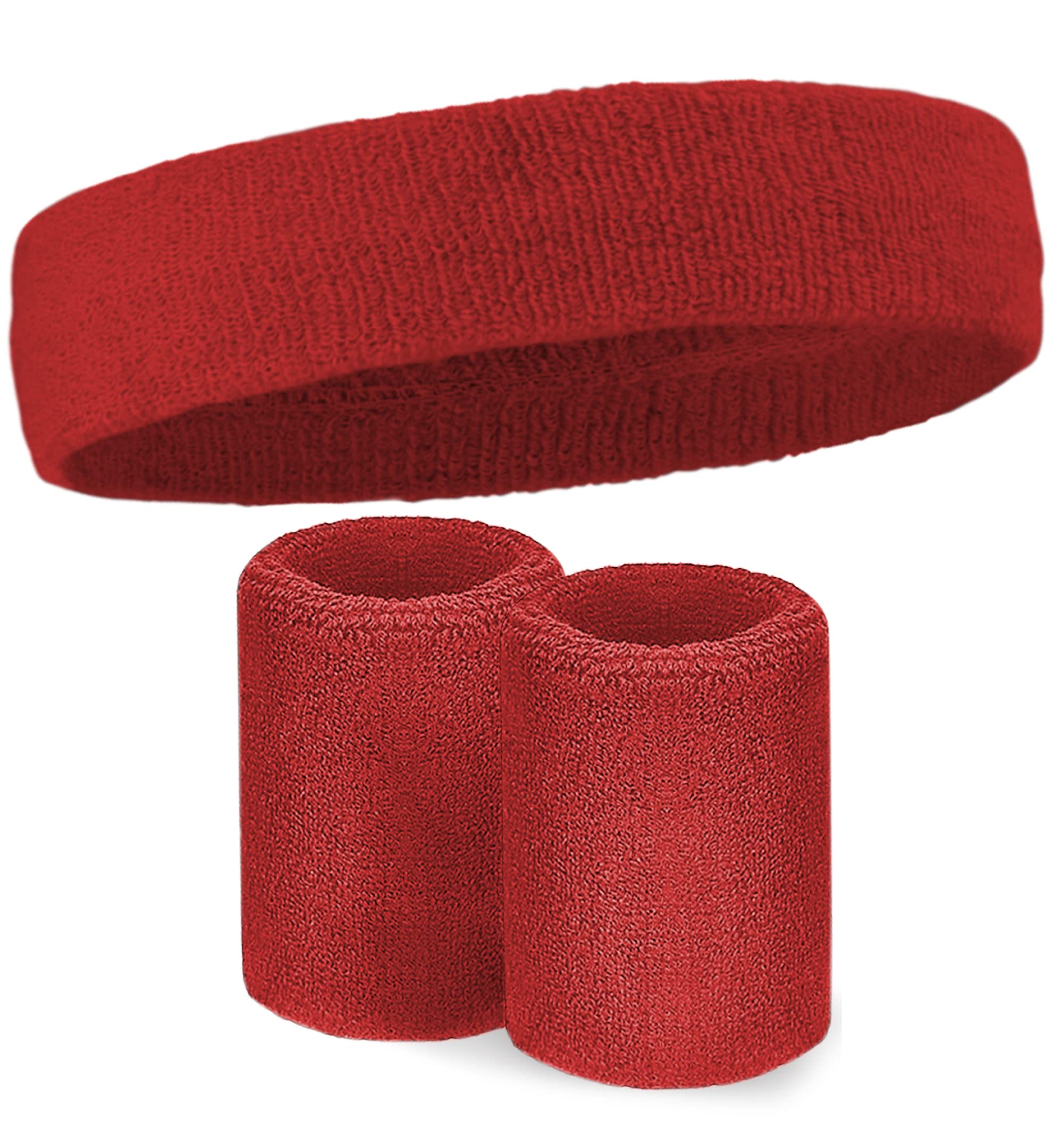 Premium Sweatbands Set - Breathable Terry Cloth Headband & Wristbands for Men & Women - Moisture Wicking Workout Accessories for Tennis, Basketball, Gym & Sports - Stretchy Soft Cotton Fitness Bands for Running, Yoga & Exercise - Stay Cool & Dry During Intense Workouts