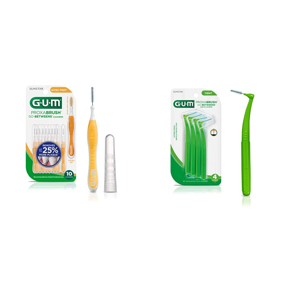 GUM Proxabrush Go-Betweens Interdental Brushes - 10 Count (Pack of 6) & Angle Cleaner Tight 4 Count (Pack of 6) - Dental Care for Plaque Removal Between Teeth - Perfect for Travel and Daily Oral Hygiene Routine