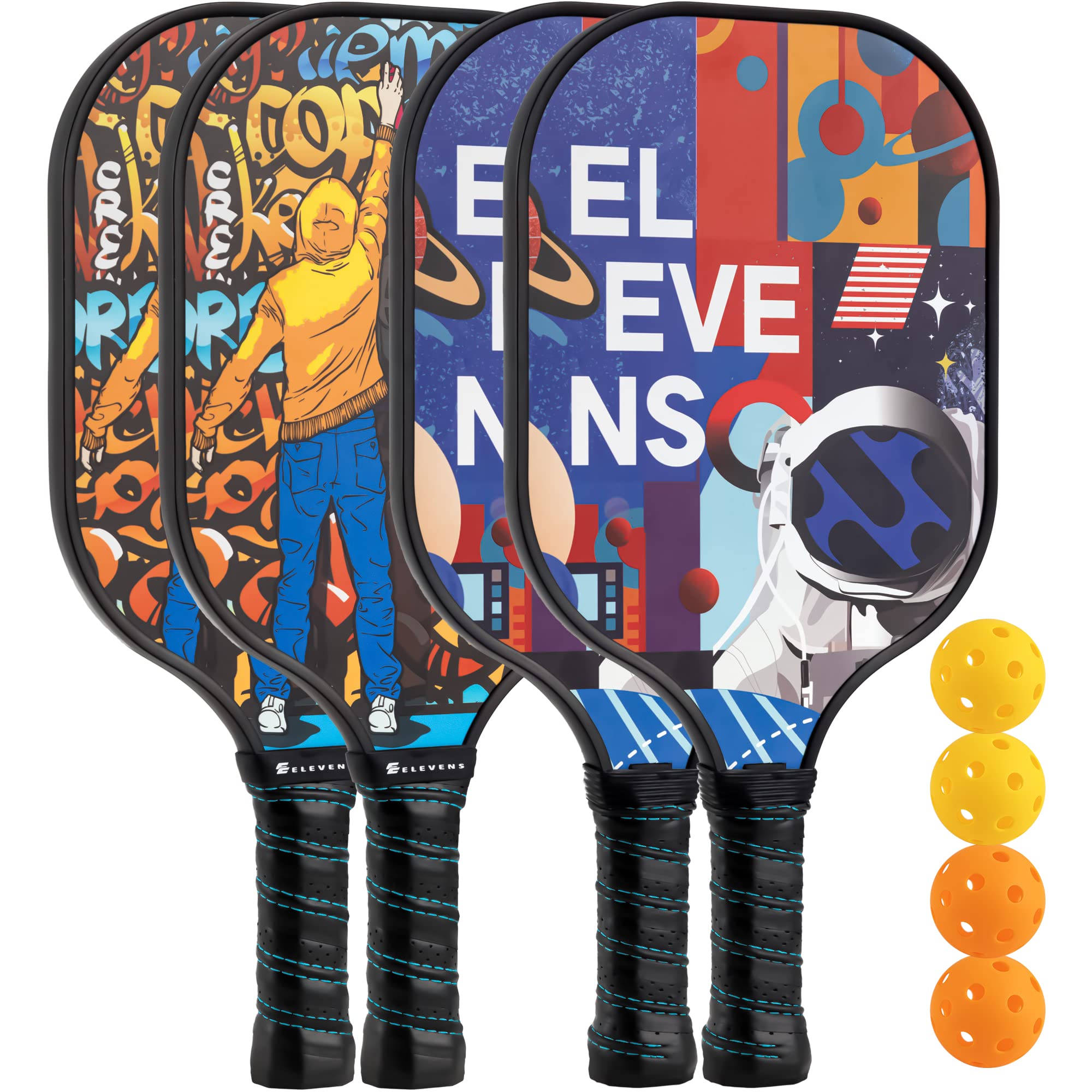 **Holleyweb USAPA Approved Pickleball Paddles Set of 2/4 - Lightweight Fiberglass Surface & Polypropylene Honeycomb Core with 4 Balls & Storage Bag - Perfect for Adults, Kids, Men & Women - Ideal for Outdoor, Indoor, Backyard & Court Play**