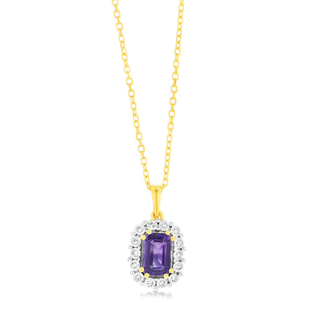 0.54 Carat Natural Amethyst and Diamond Pendant Necklace with 45cm 9ct Yellow Gold Chain - Elegant Jewelry Gift for Women, Perfect for Valentine's Day, Anniversary & Special Occasions