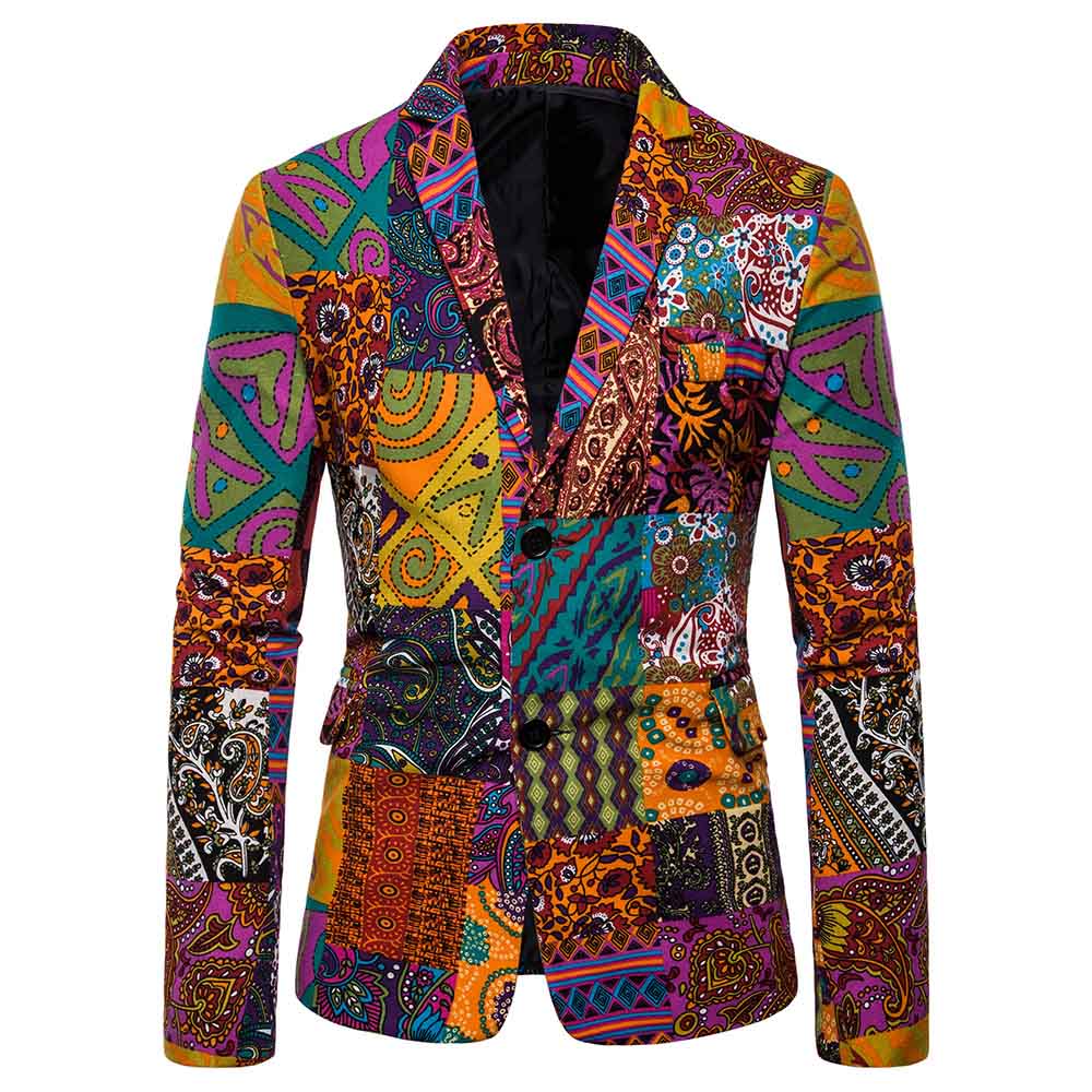 Men's Floral Printed Casual Blazer Jacket - Lightweight Canvas Coat for Business Casual & Wedding Attire